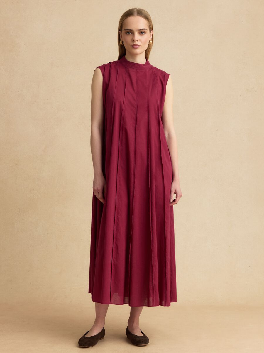 Red pure cotton midi dress_0