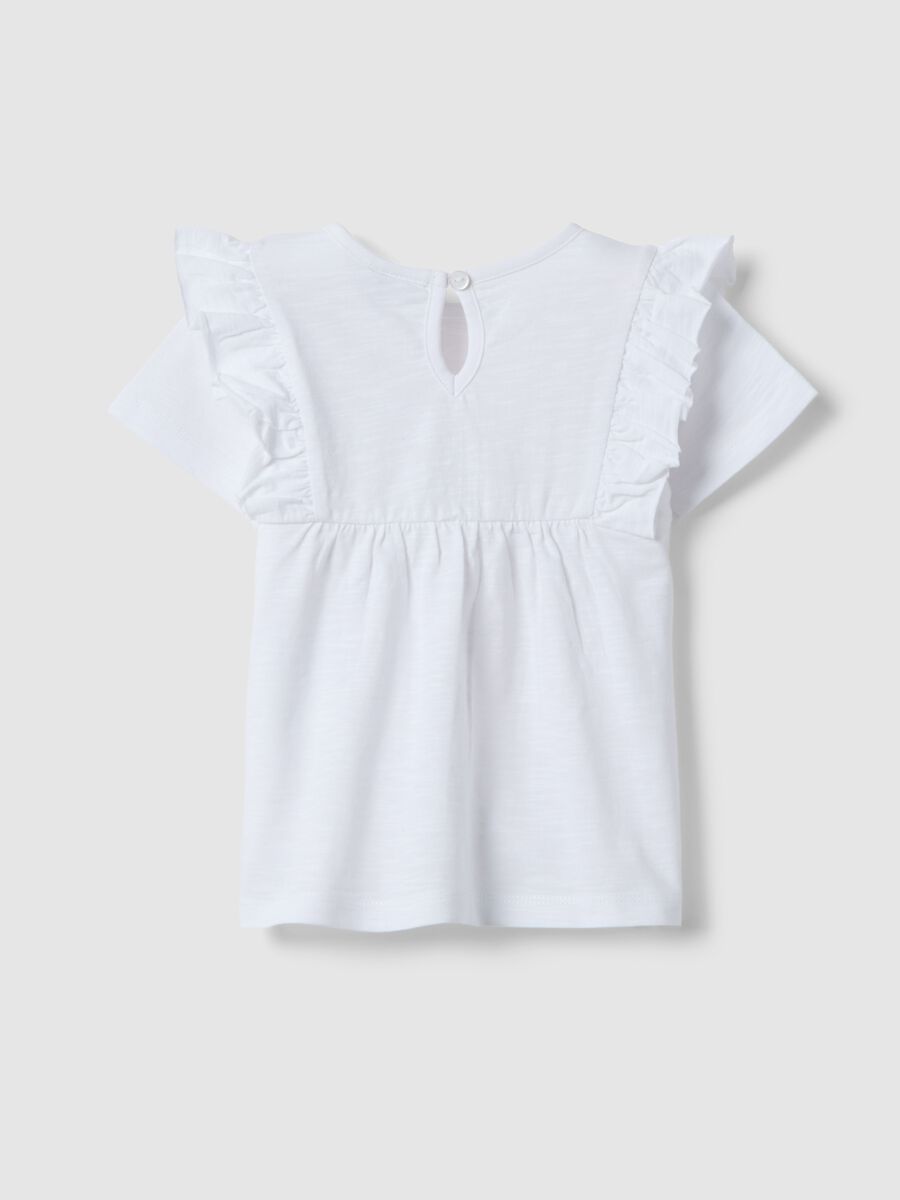 T-shirt in puro cotone bianca da bimba regular fit con volant_1