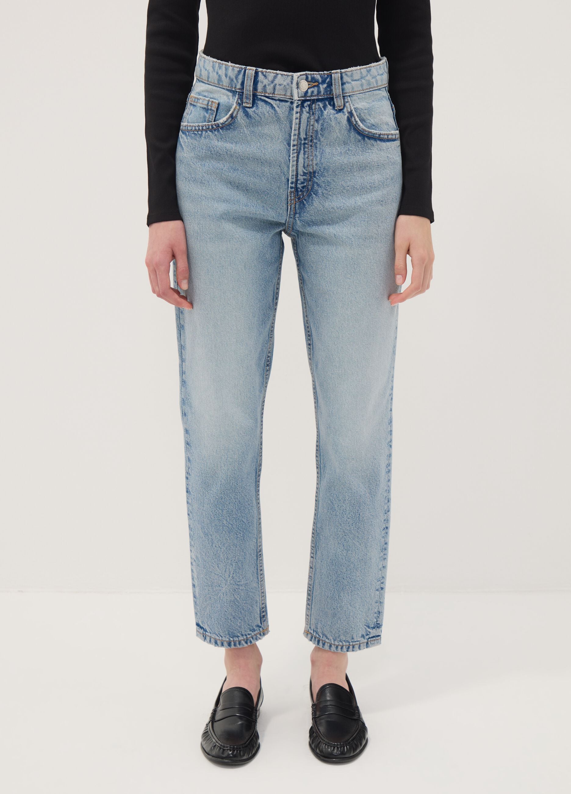 High-waisted pure cotton mom-fit denim jeans