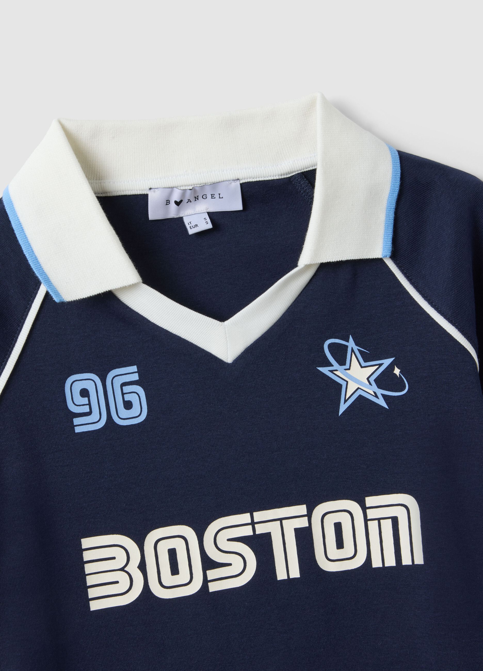 Blue pure cotton regular fit polo neck T-shirt with print