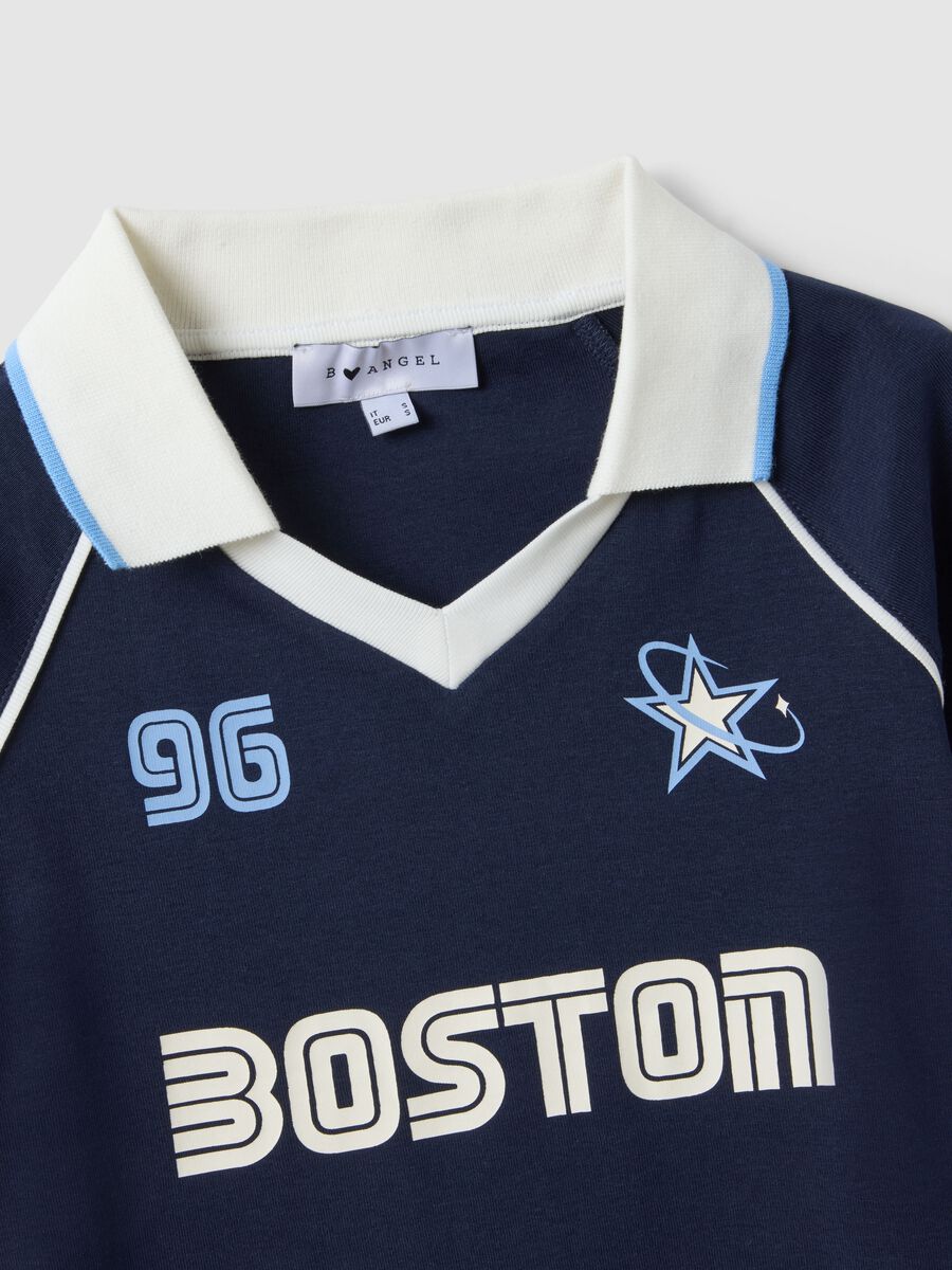 Blue pure cotton regular fit polo neck T-shirt with print_5