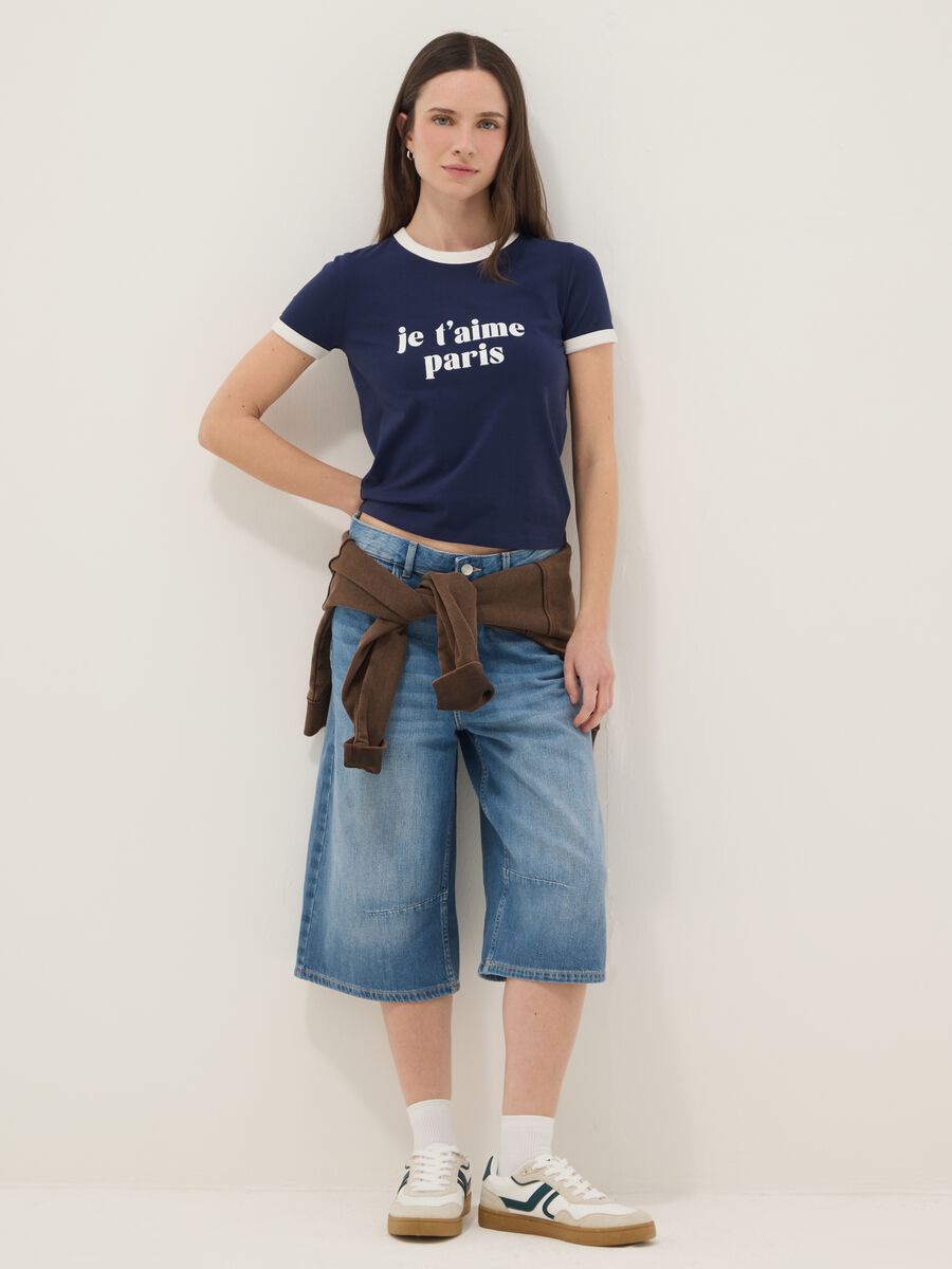 Regular fit blue stretch cotton T-shirt with print_2