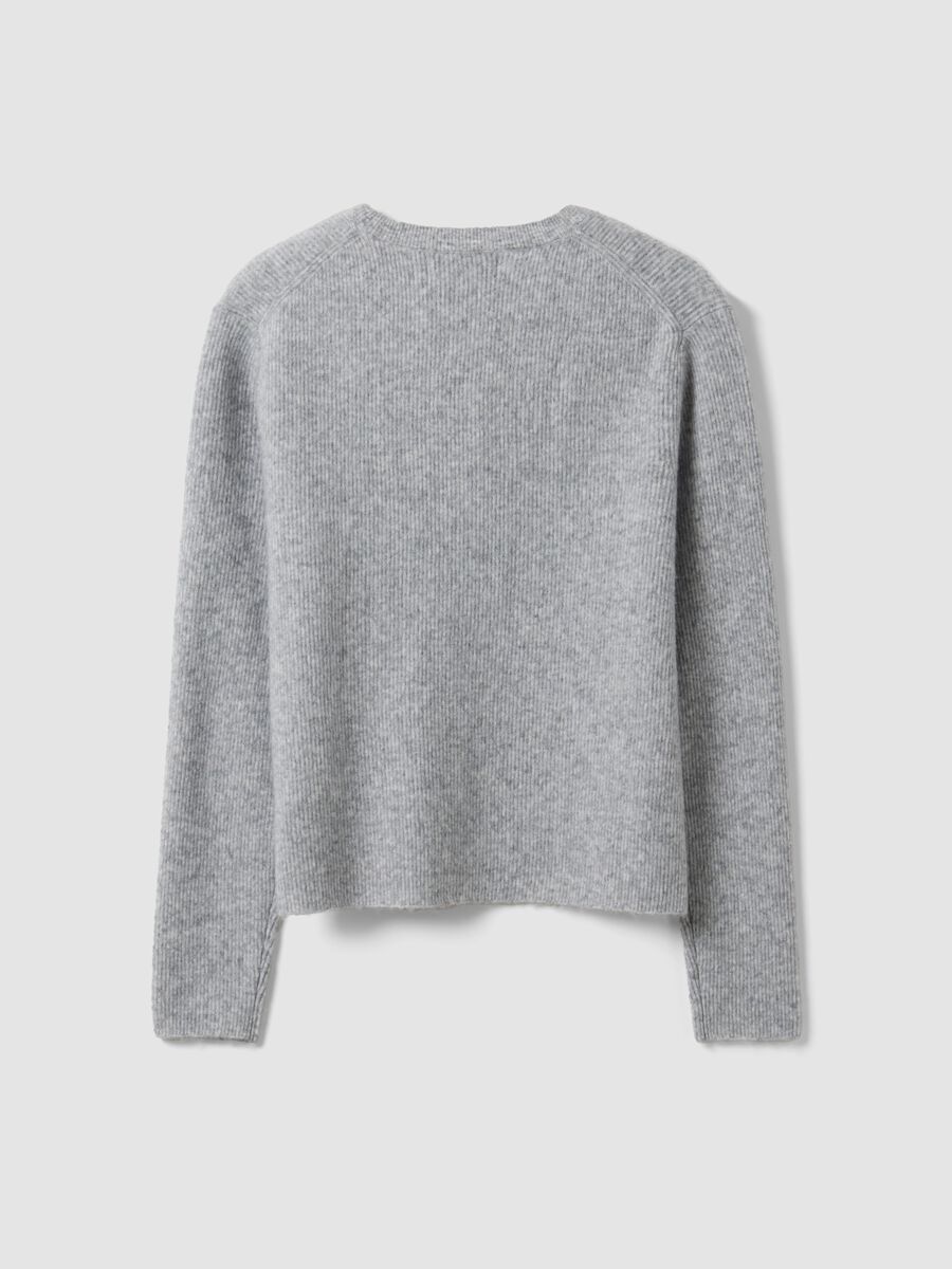 Grey crew-neck cardigan in lyocell and wool blend, oversized fit_6