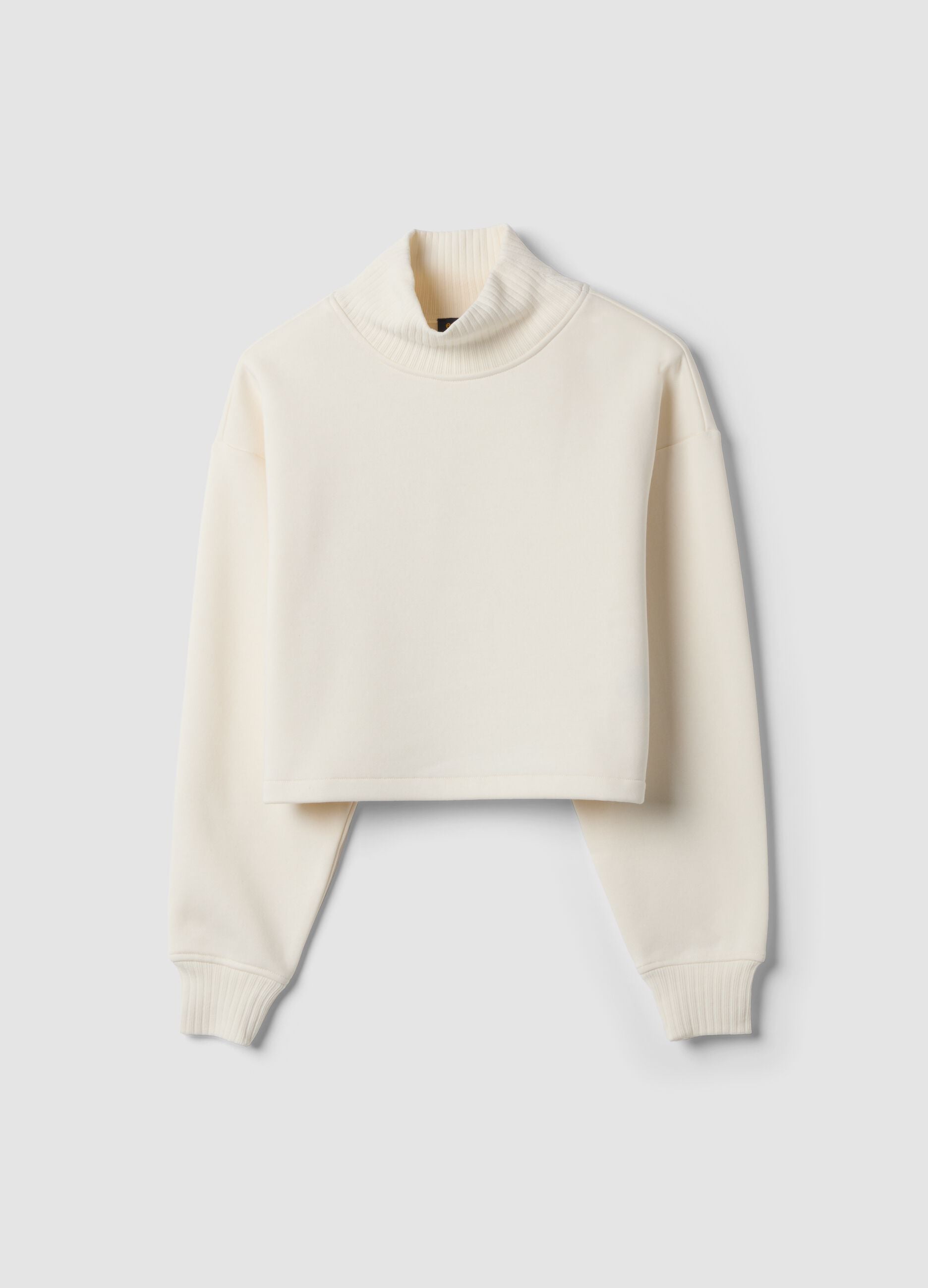 White cropped cotton-blend fleece sweatshirt with crew neck
