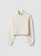 White cropped cotton-blend fleece sweatshirt with crew neck_0