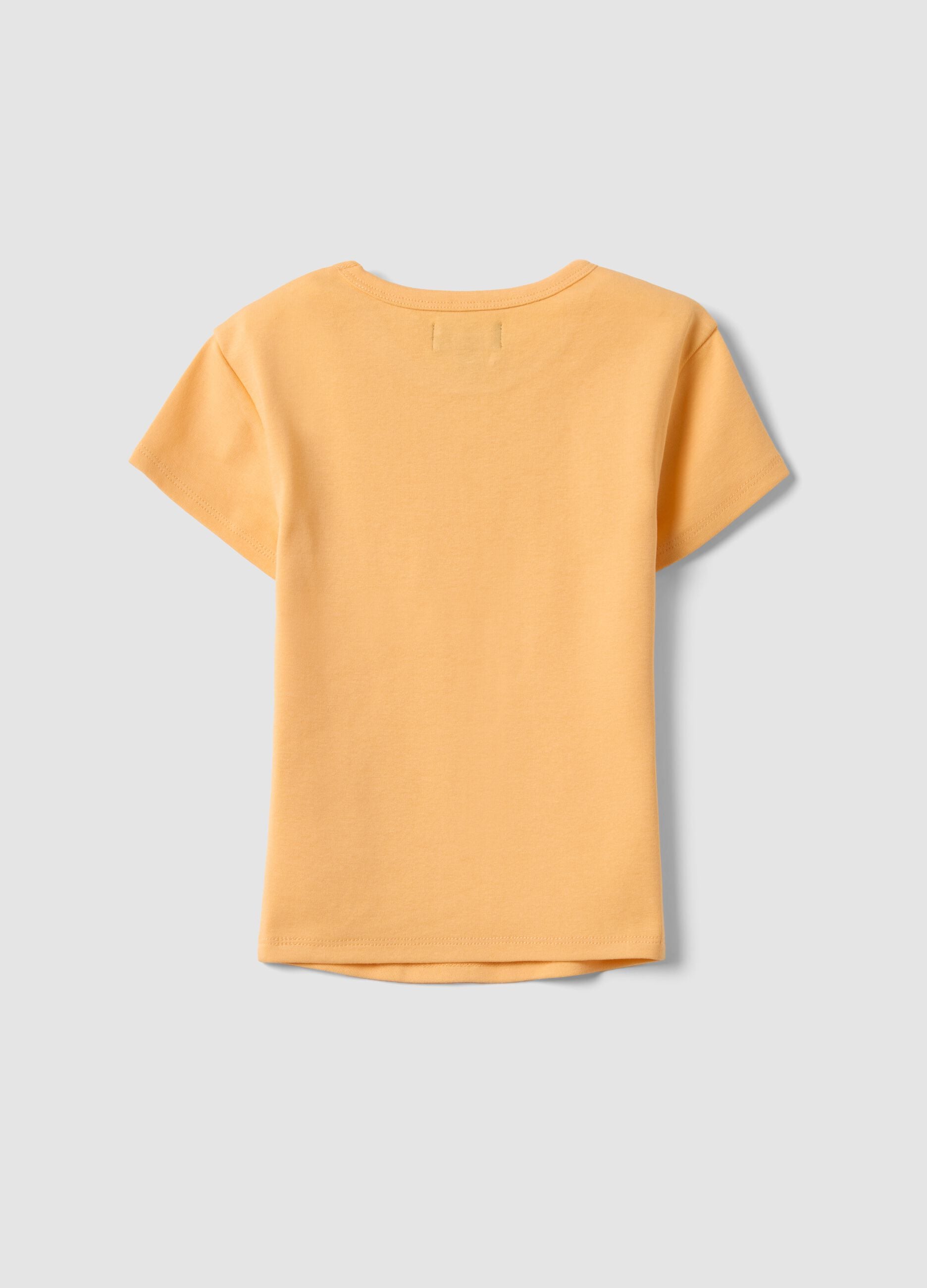 Girls' fitted orange stretch cotton T-shirt
