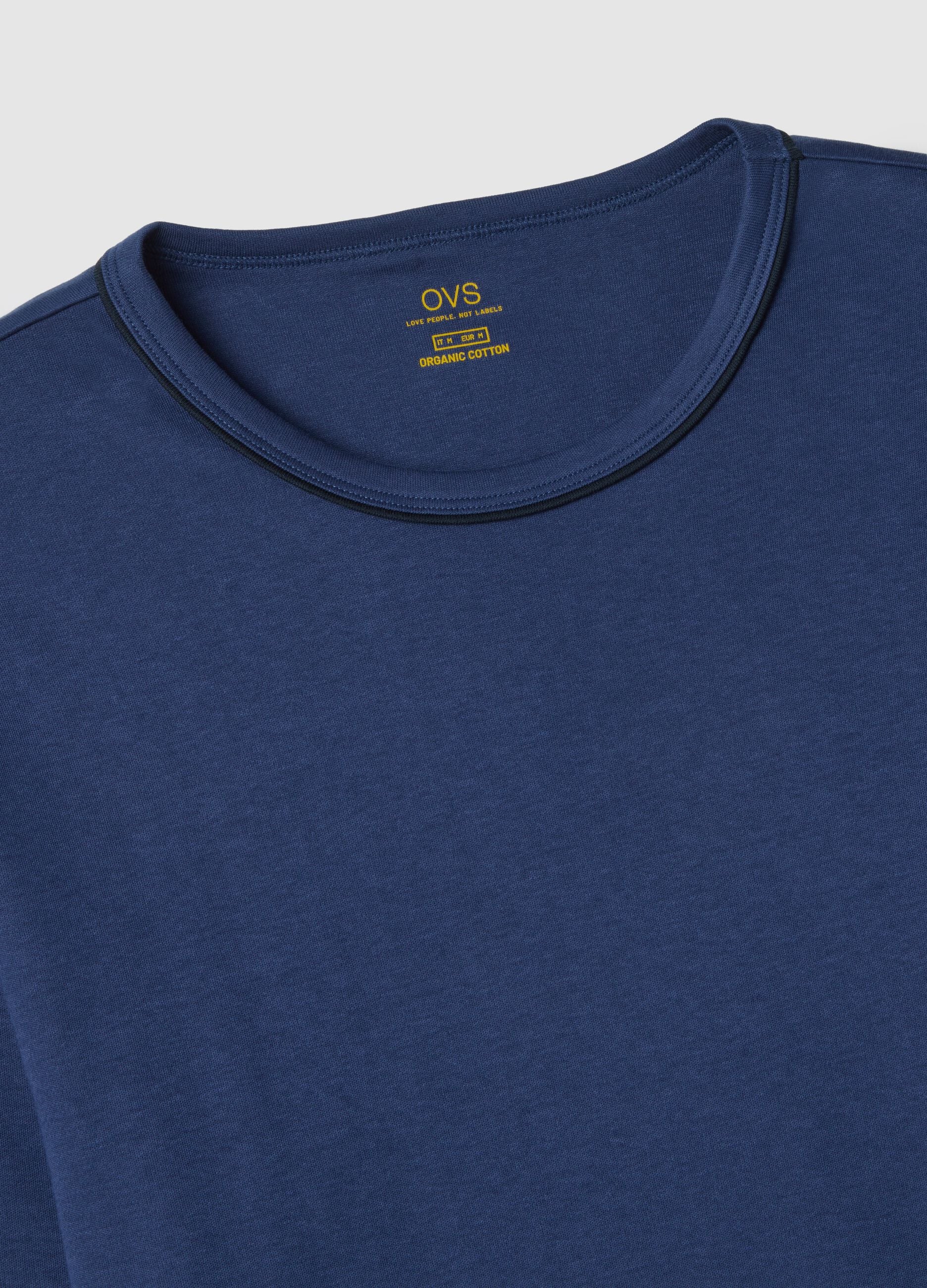 Blue crew-neck pyjama with long sleeves in pure cotton regular fit