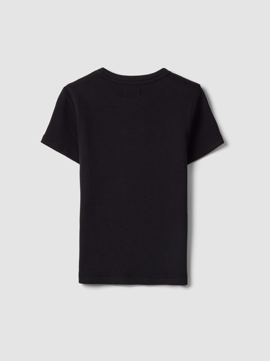 T-shirt fitted in cotone elasticizzato nera per ragazza_4