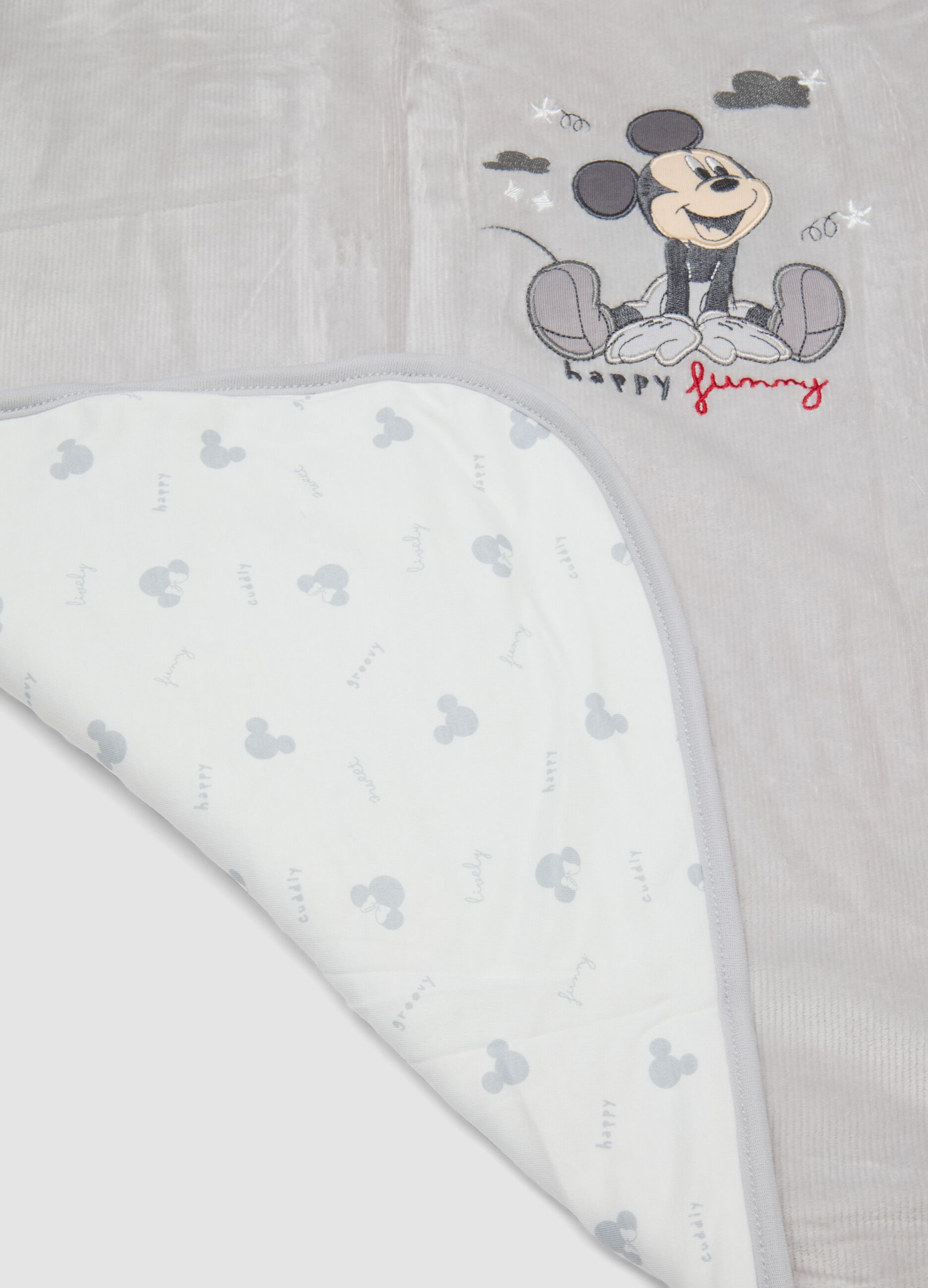 Copertina grigia in cotone organico elasticizzato con ricamo Mickey