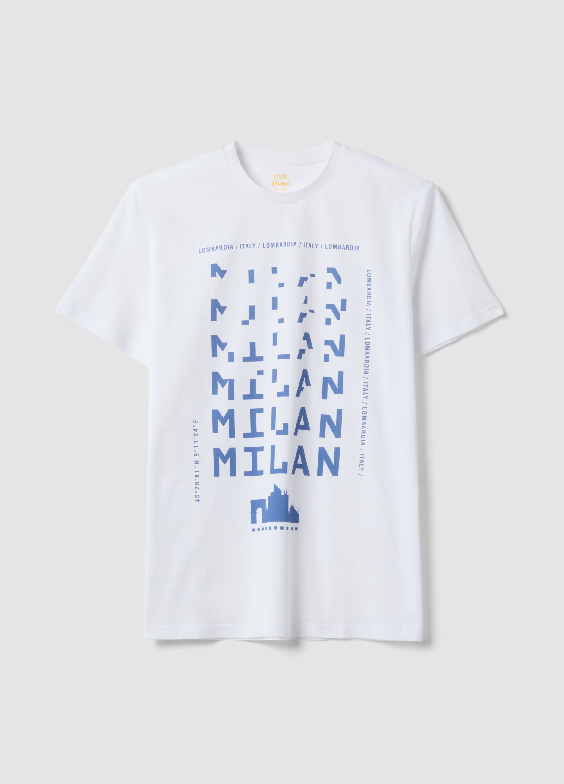 White pure cotton T-shirt with graphic print, regular fit