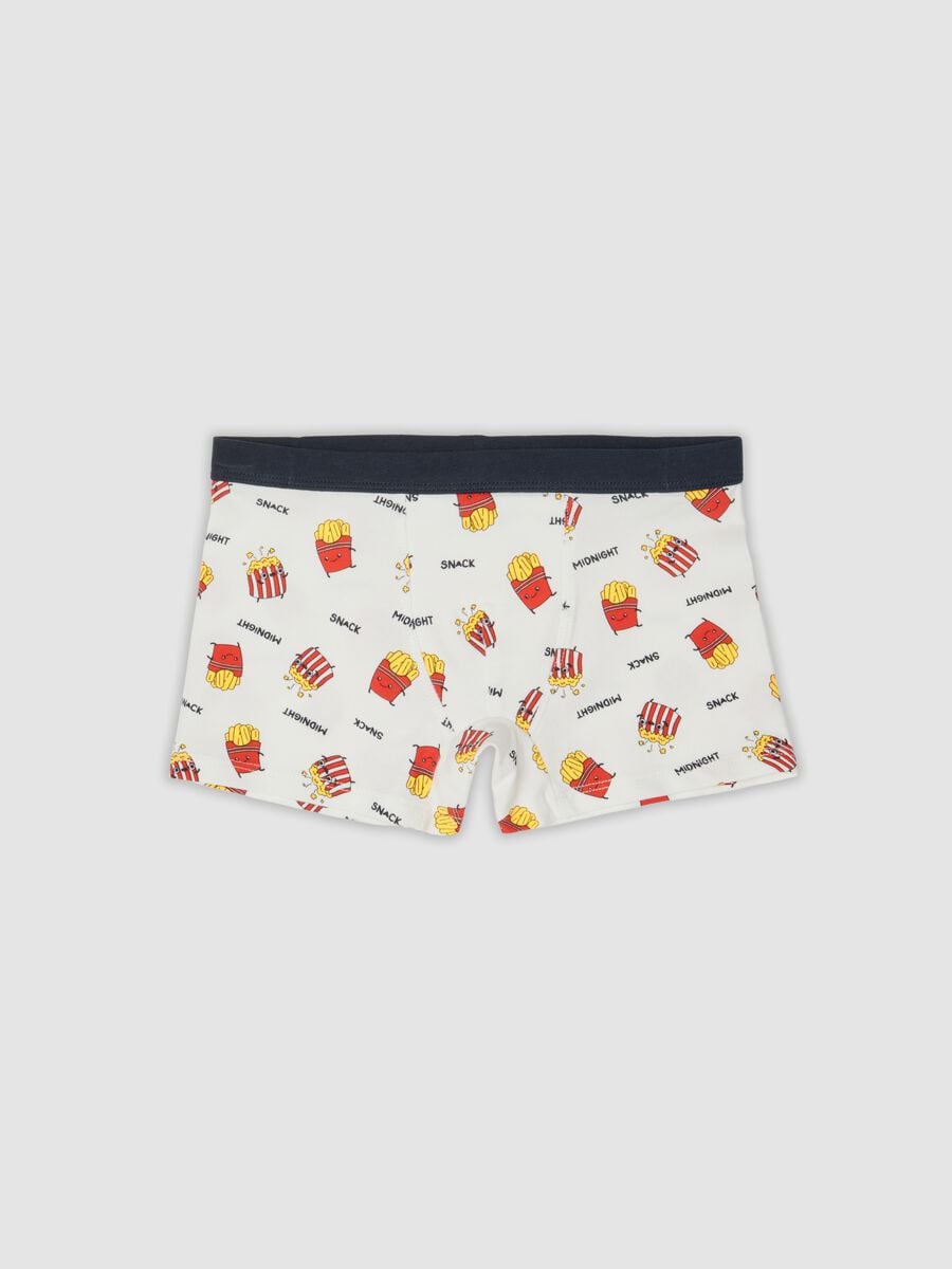 White midi boxer shorts in stretch organic cotton with French fries print_0
