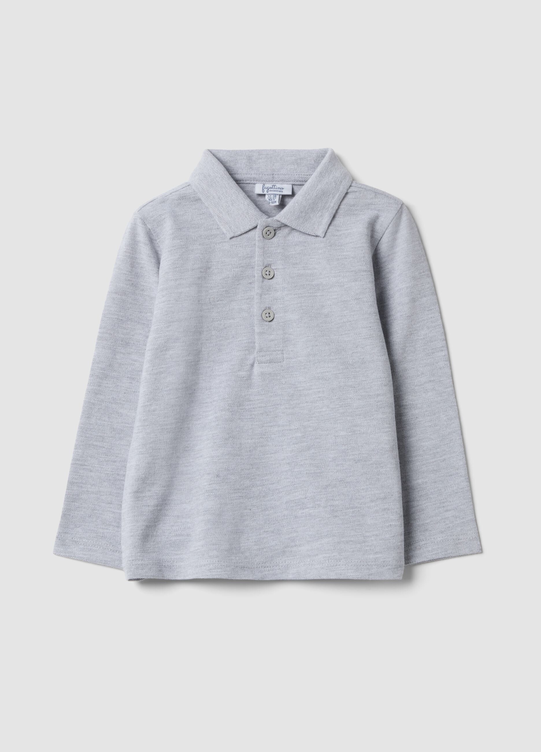 Grey organic cotton long-sleeve polo shirt