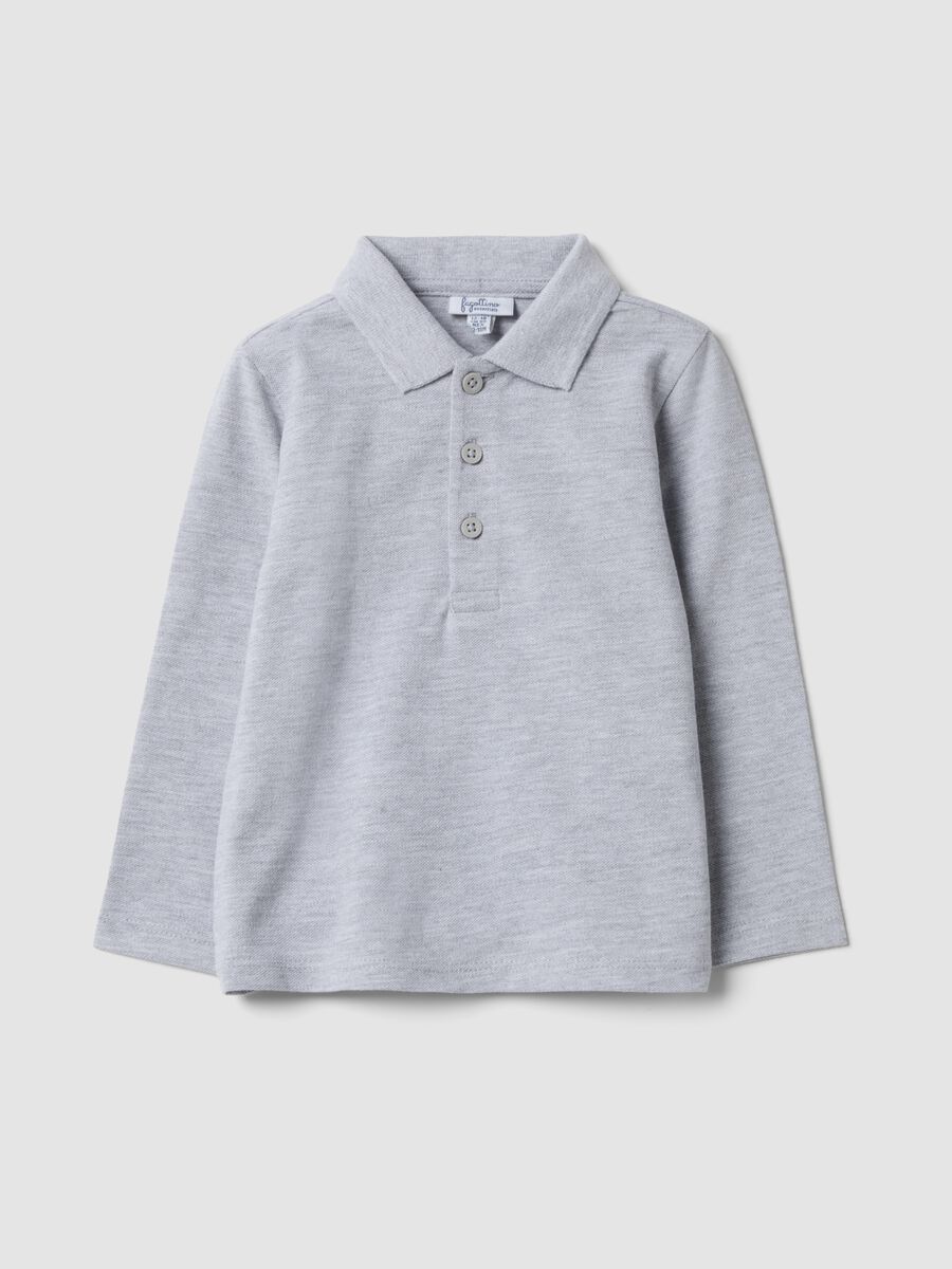 Polo grigia in cotone organico a maniche lunghe_0