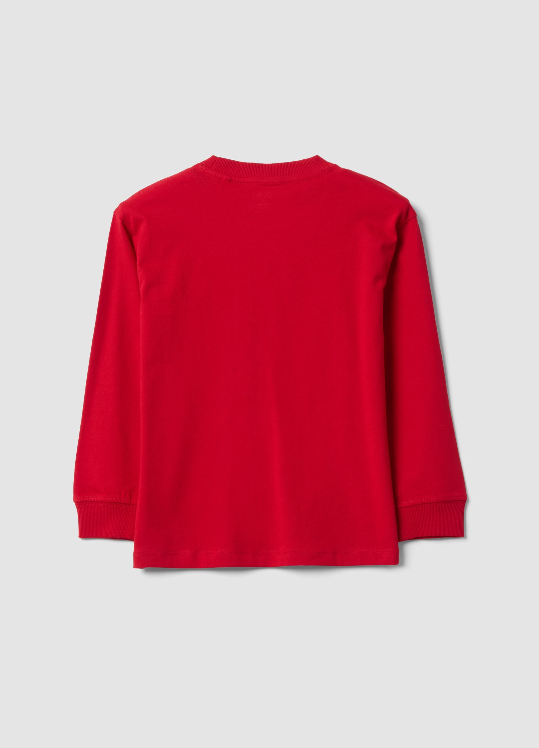 Red pure cotton crew-neck T-shirt with Top Speed print