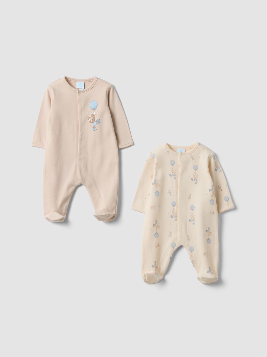 2-pack beige organic cotton sleepsuits with Mickey & Friends prints_0
