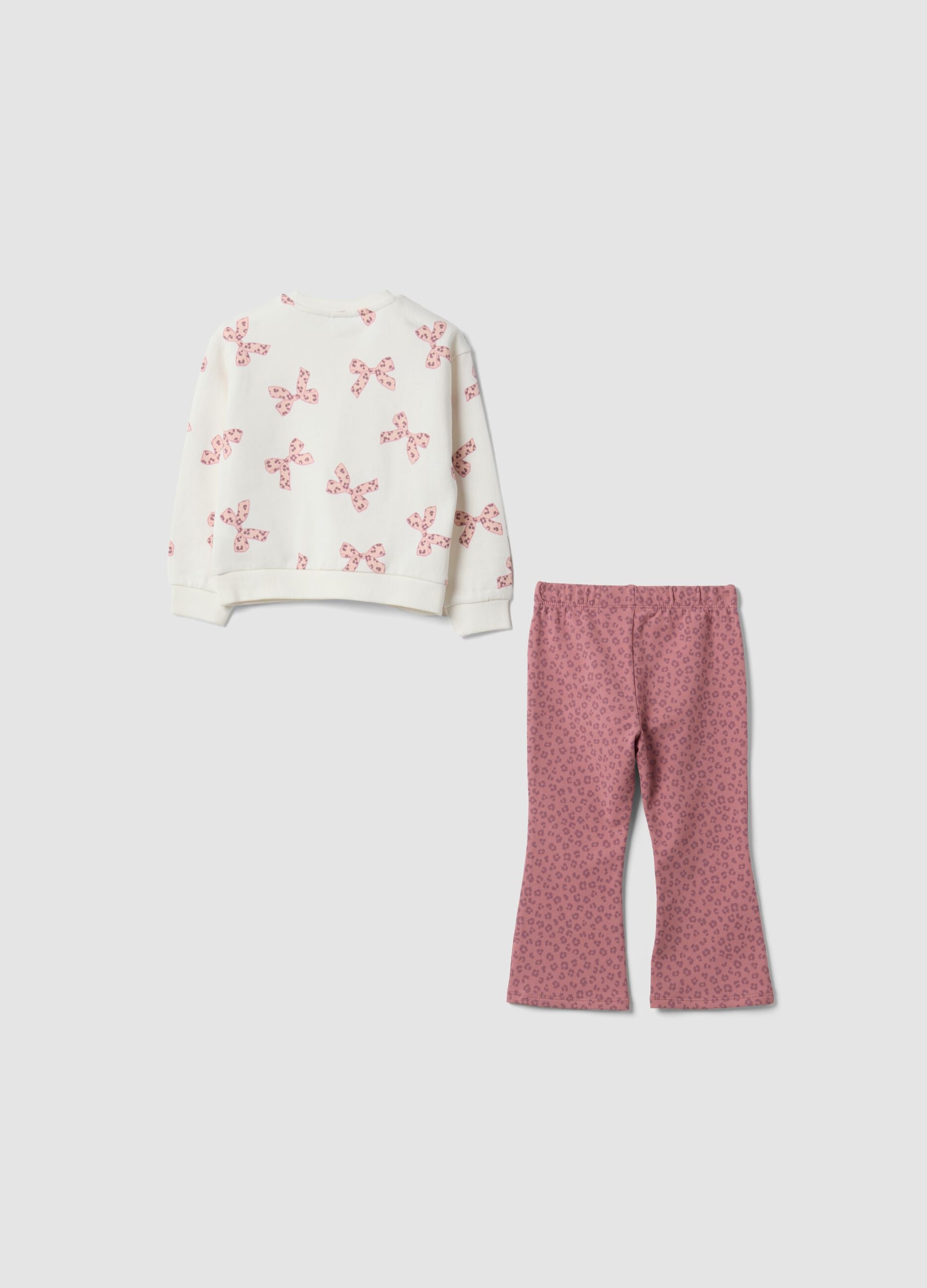 White and pink pure cotton sweatshirt and trousers set for baby girl
