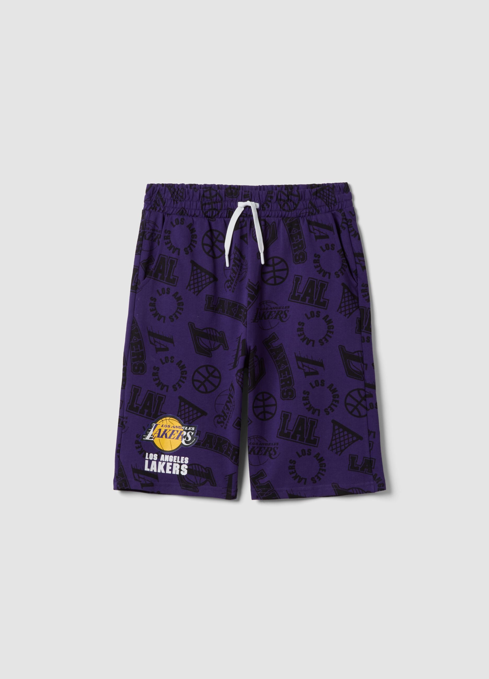 Purple pure cotton Bermuda shorts with elasticated waist