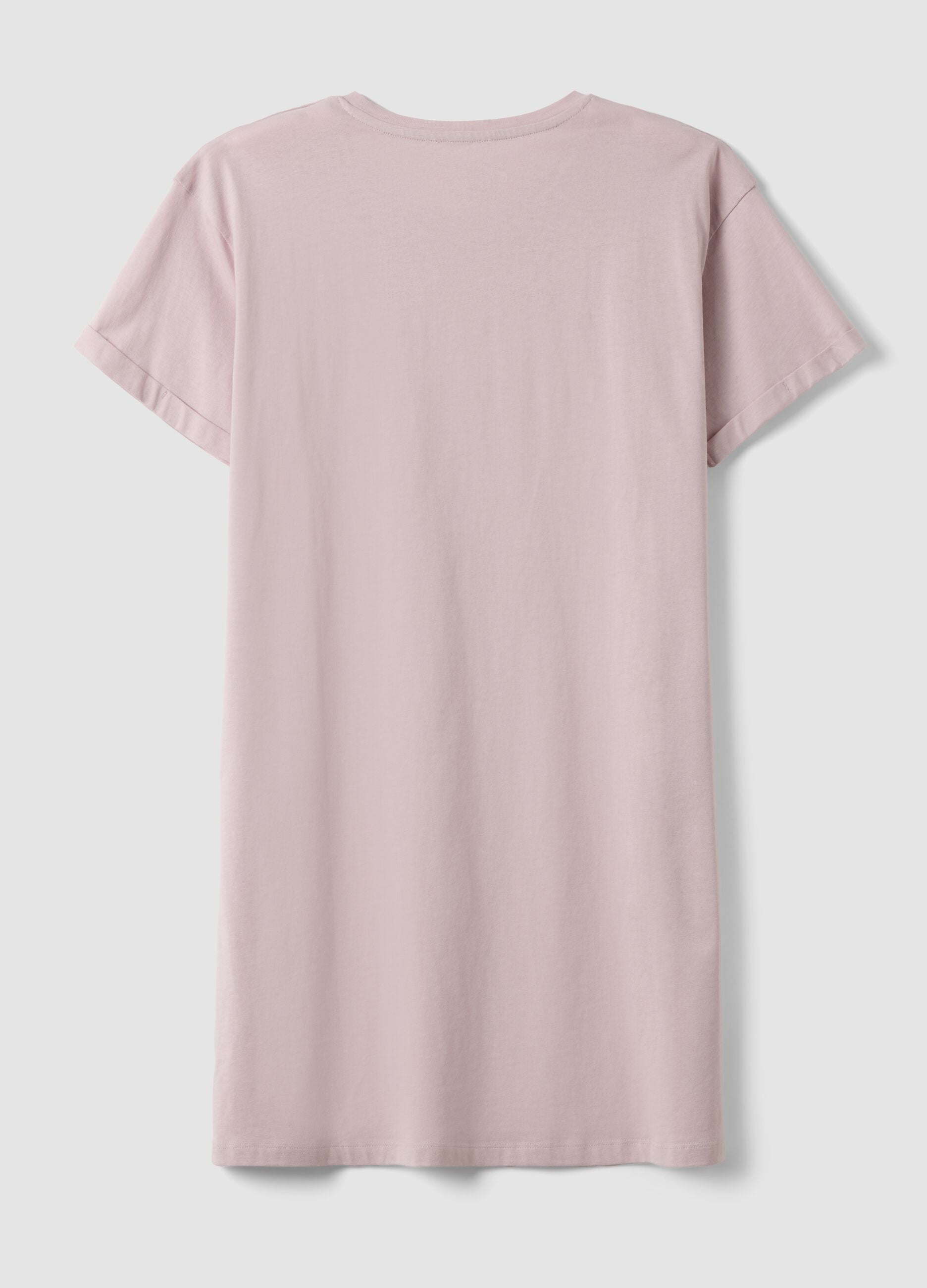 Pink organic cotton nightdress with crew neck and front slogan print