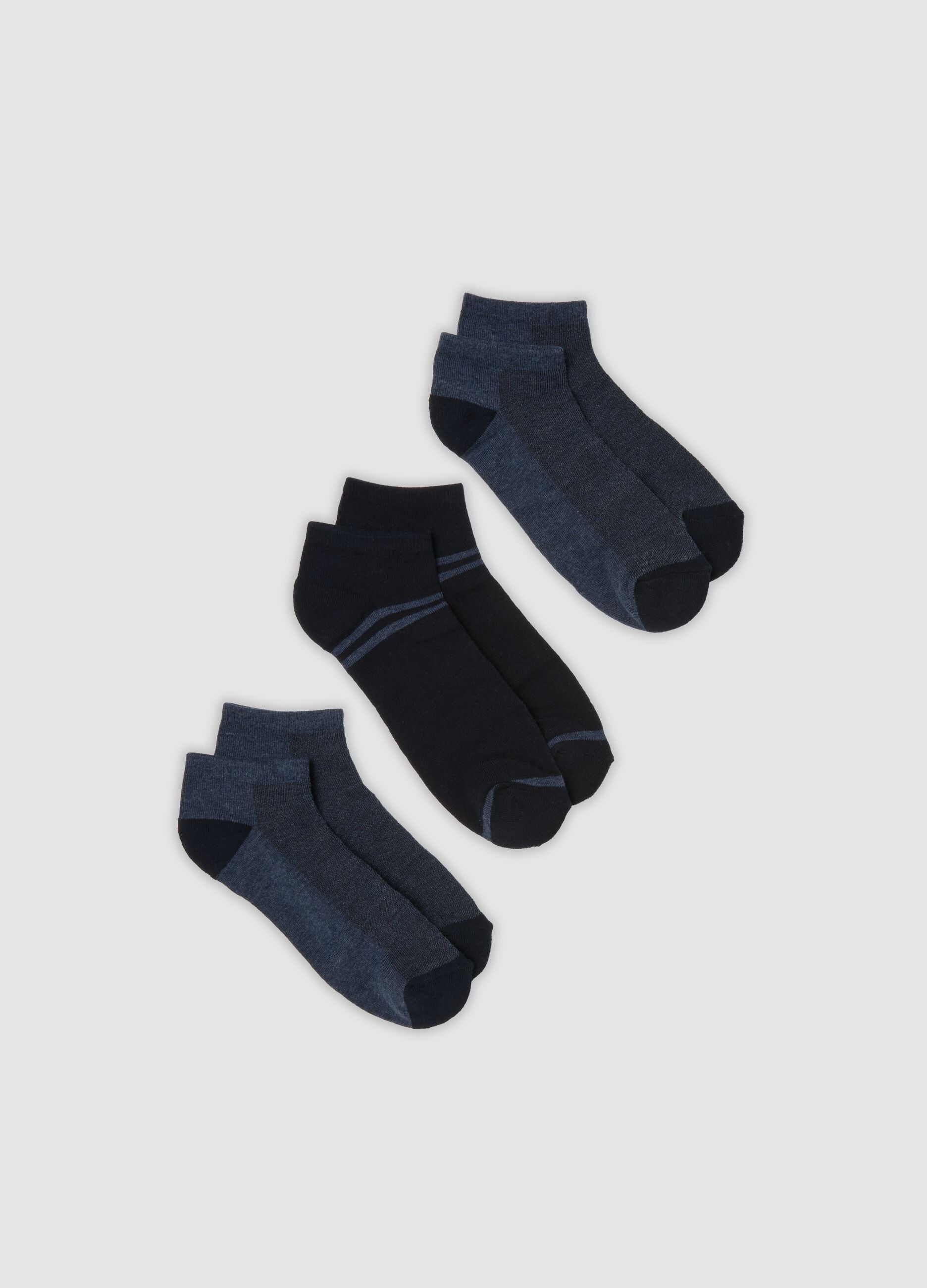3-pack of blue ankle sports socks in stretch organic cotton