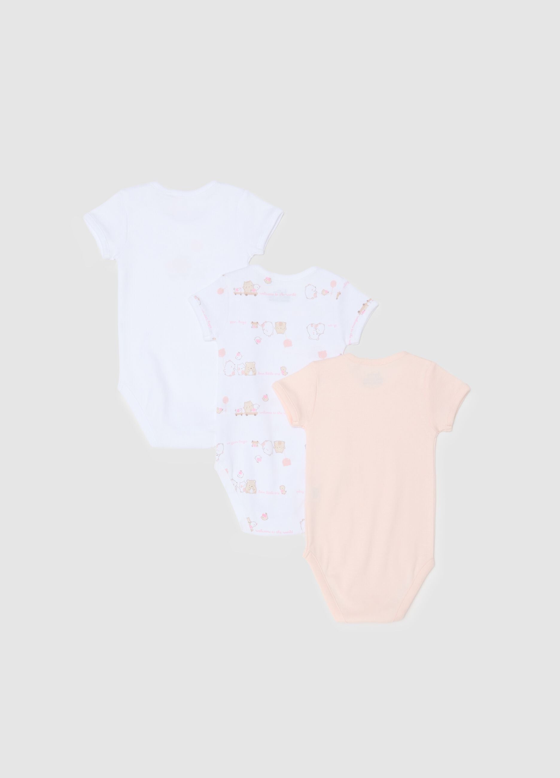 Newborn short sleeve multicolour bodysuit tri-pack in pure cotton