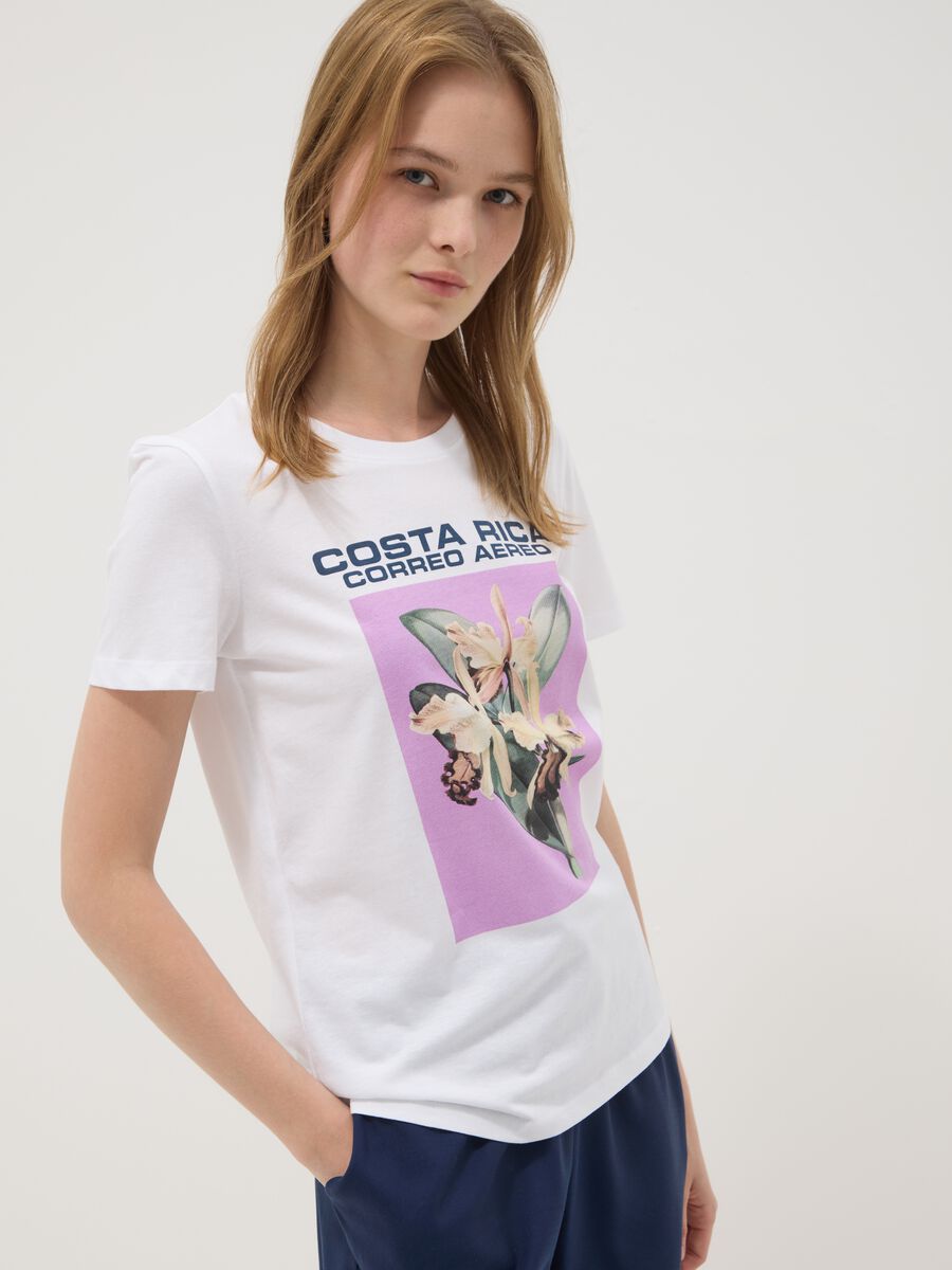White pure cotton T-shirt with front print_2
