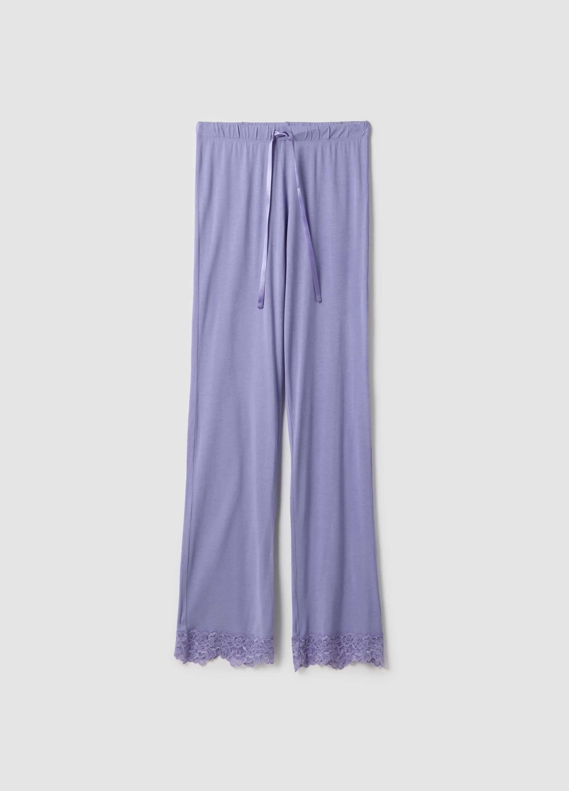 Purple pyjama trousers regular fit with lace details