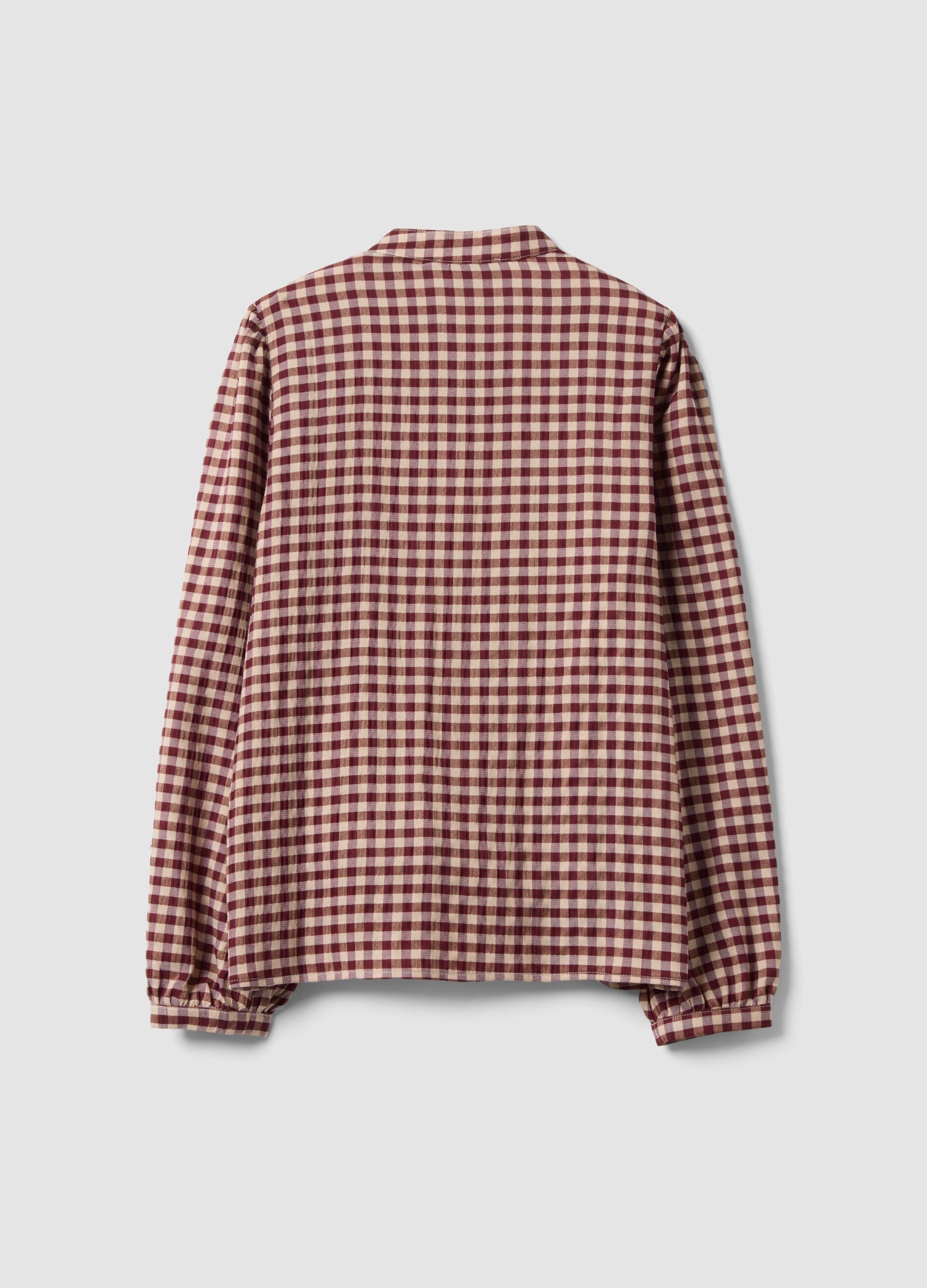 White checked stretch viscose shirt with mandarin collar