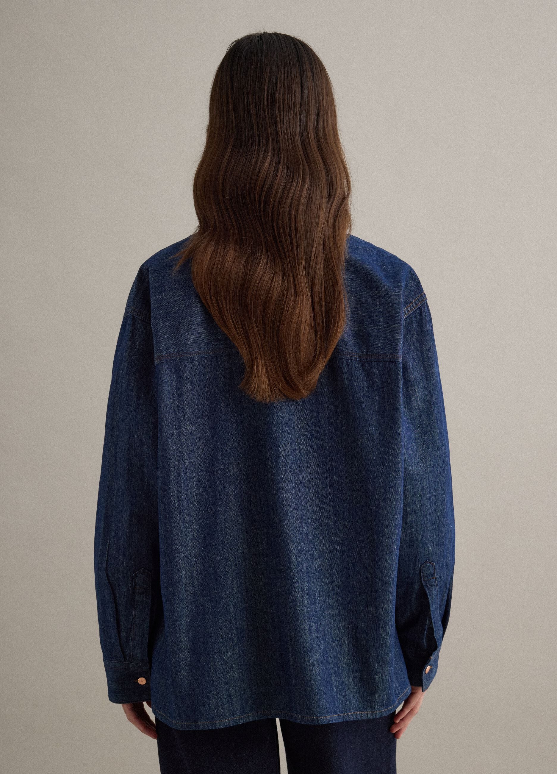 Regular fit blouse in pure blue denim cotton