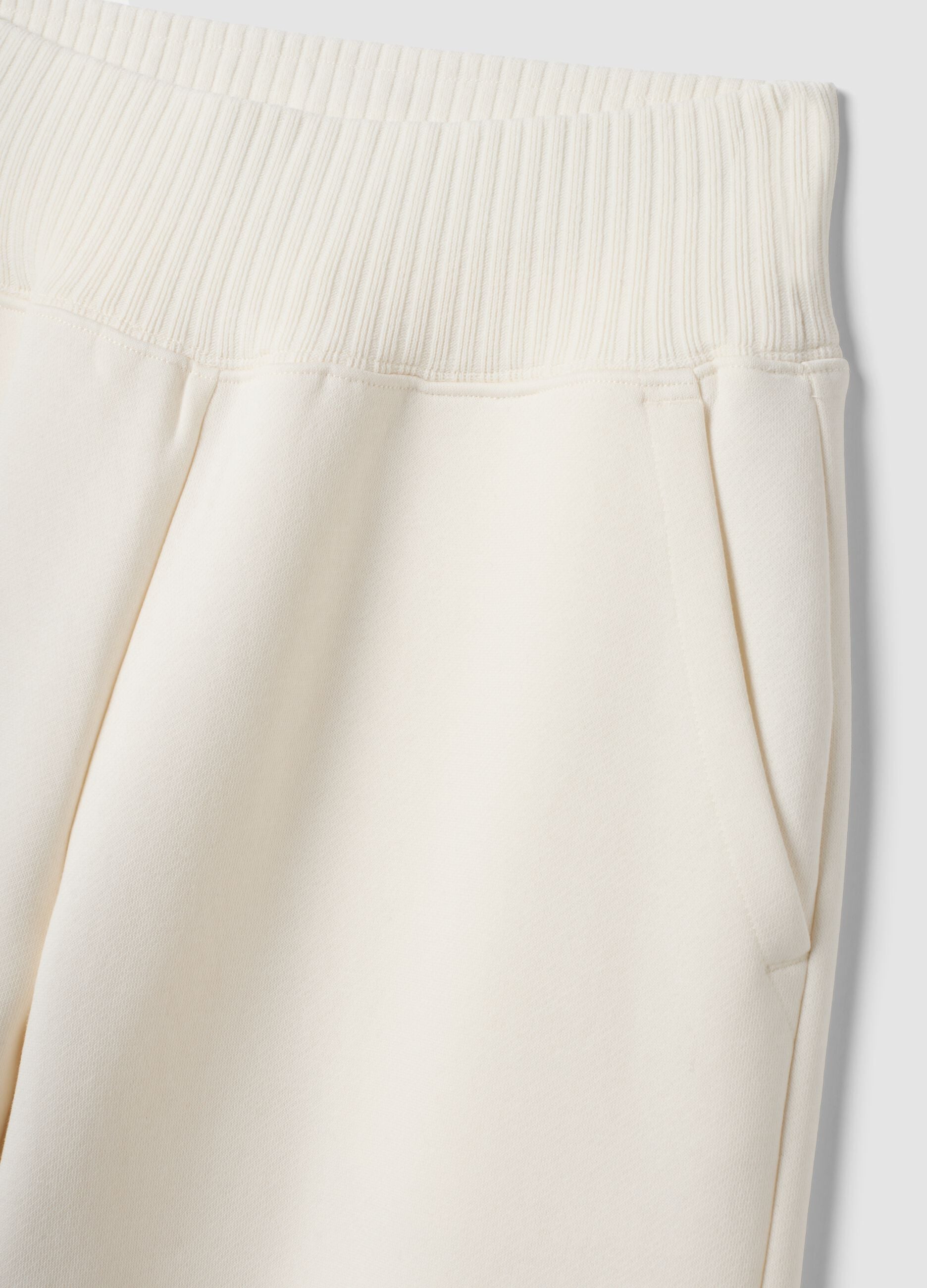 White cotton-blend fleece straight-leg trousers