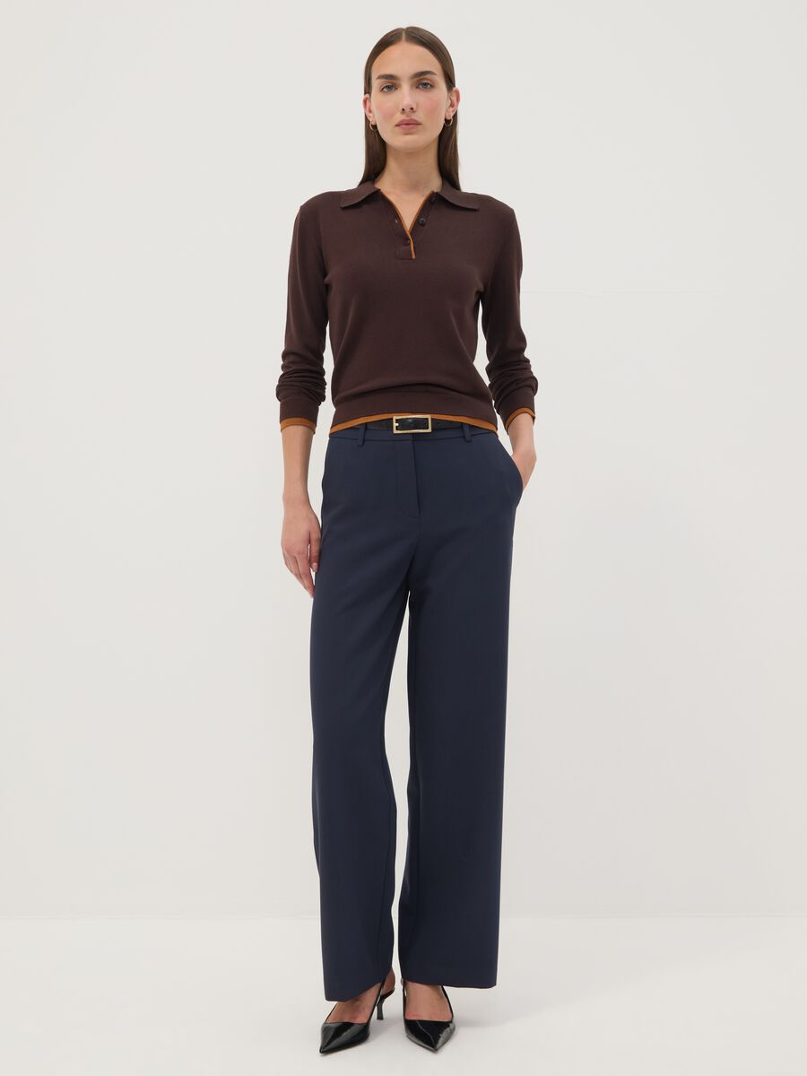 Brown viscose-blend polo-collar jumper, regular fit_2