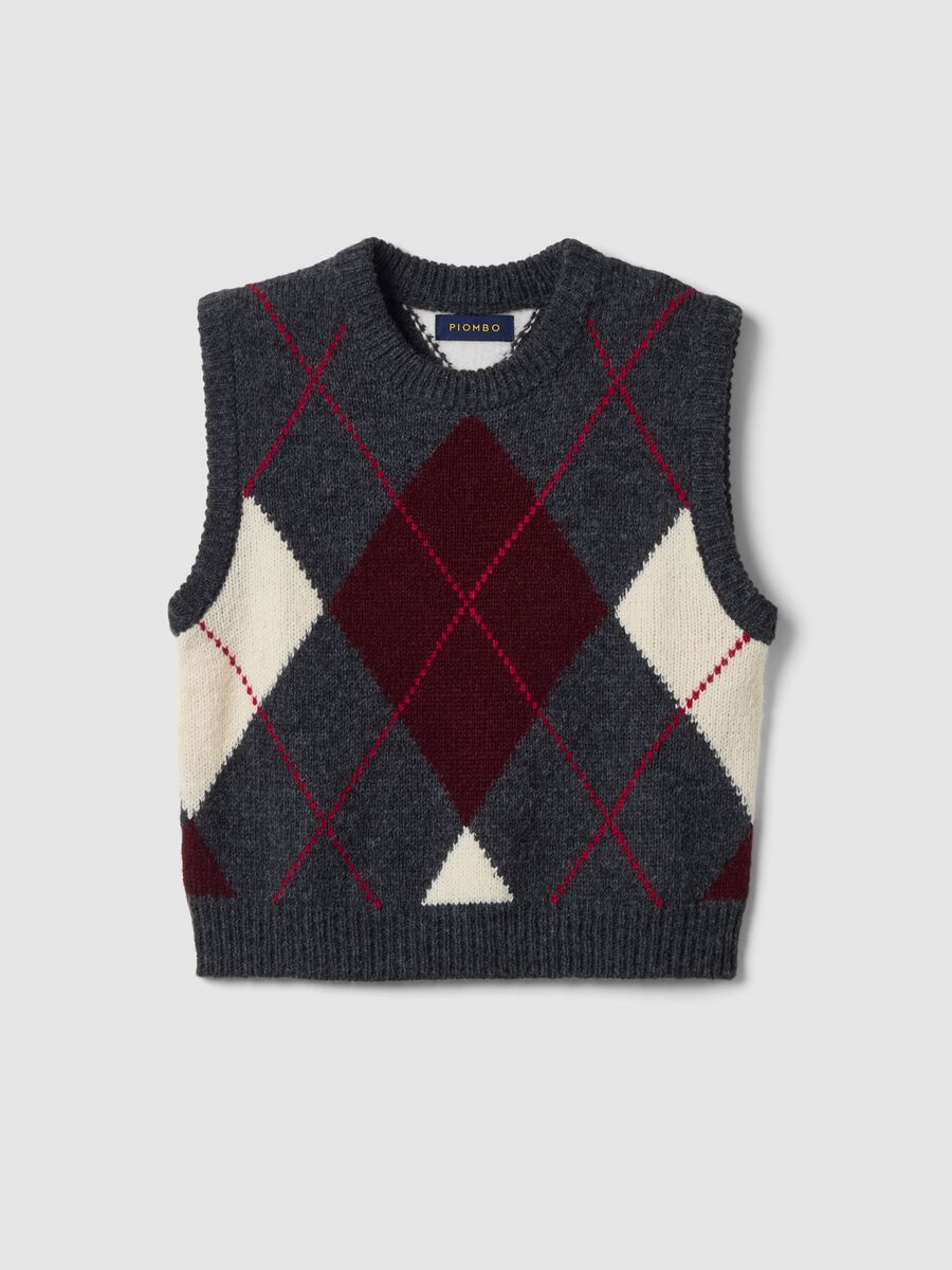 Grey jacquard wool-blend crew-neck gilet, regular fit_0