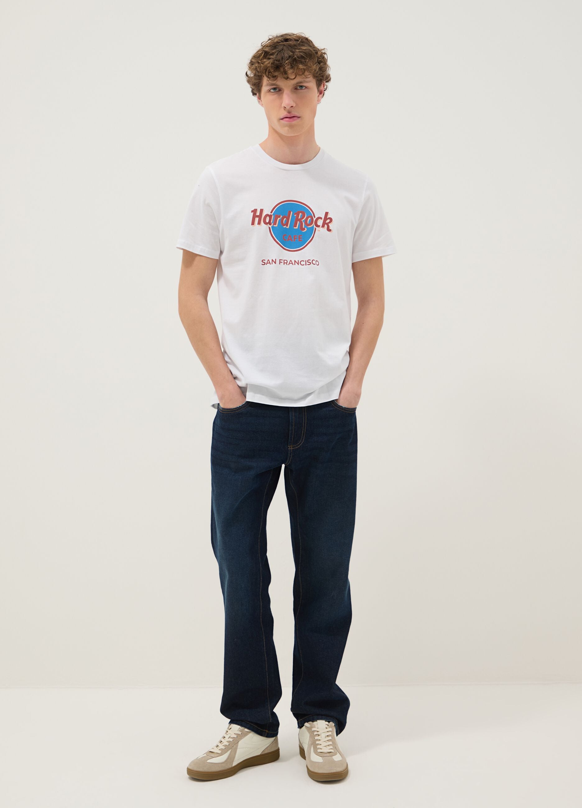 T-shirt bianca con stampa Hard Rock Cafe in puro cotone regular fit