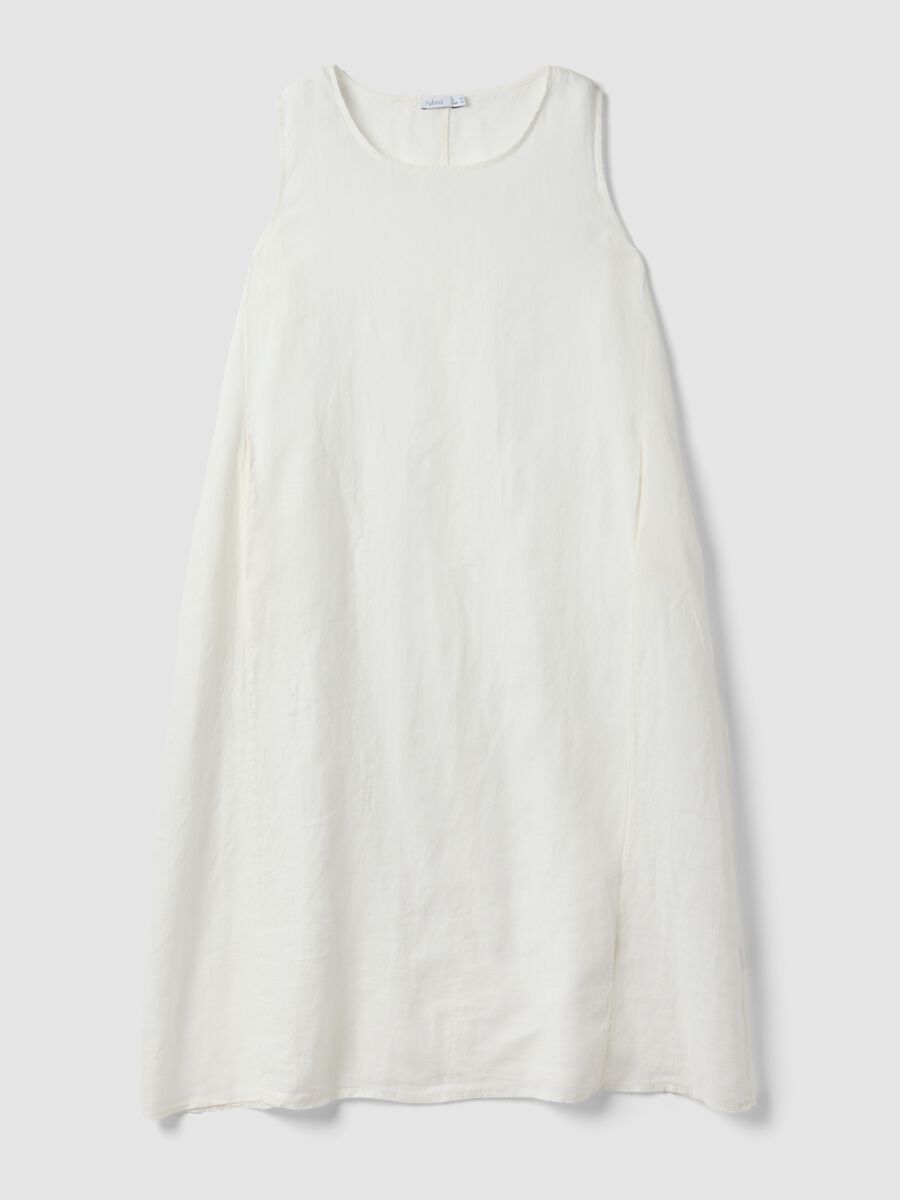 Long white pure linen dress, regular fit_0
