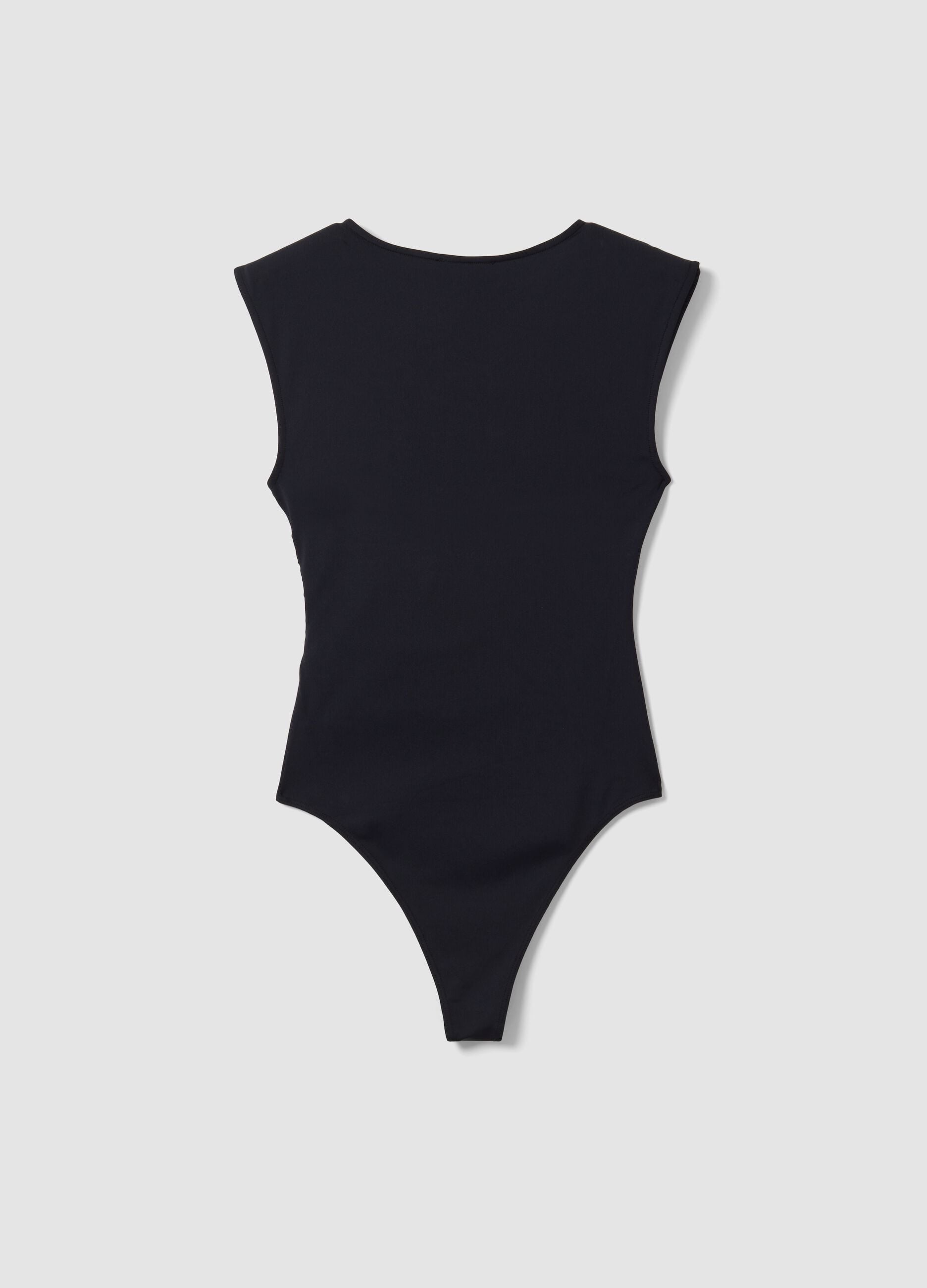 Black stretch jersey bodysuit with ruching, regular fit