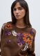 Brown cotton-blend crew-neck sweatshirt with floral pattern_0