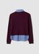 Maglia viola in misto viscosa e lana con scollo a V e inserto camicia_6