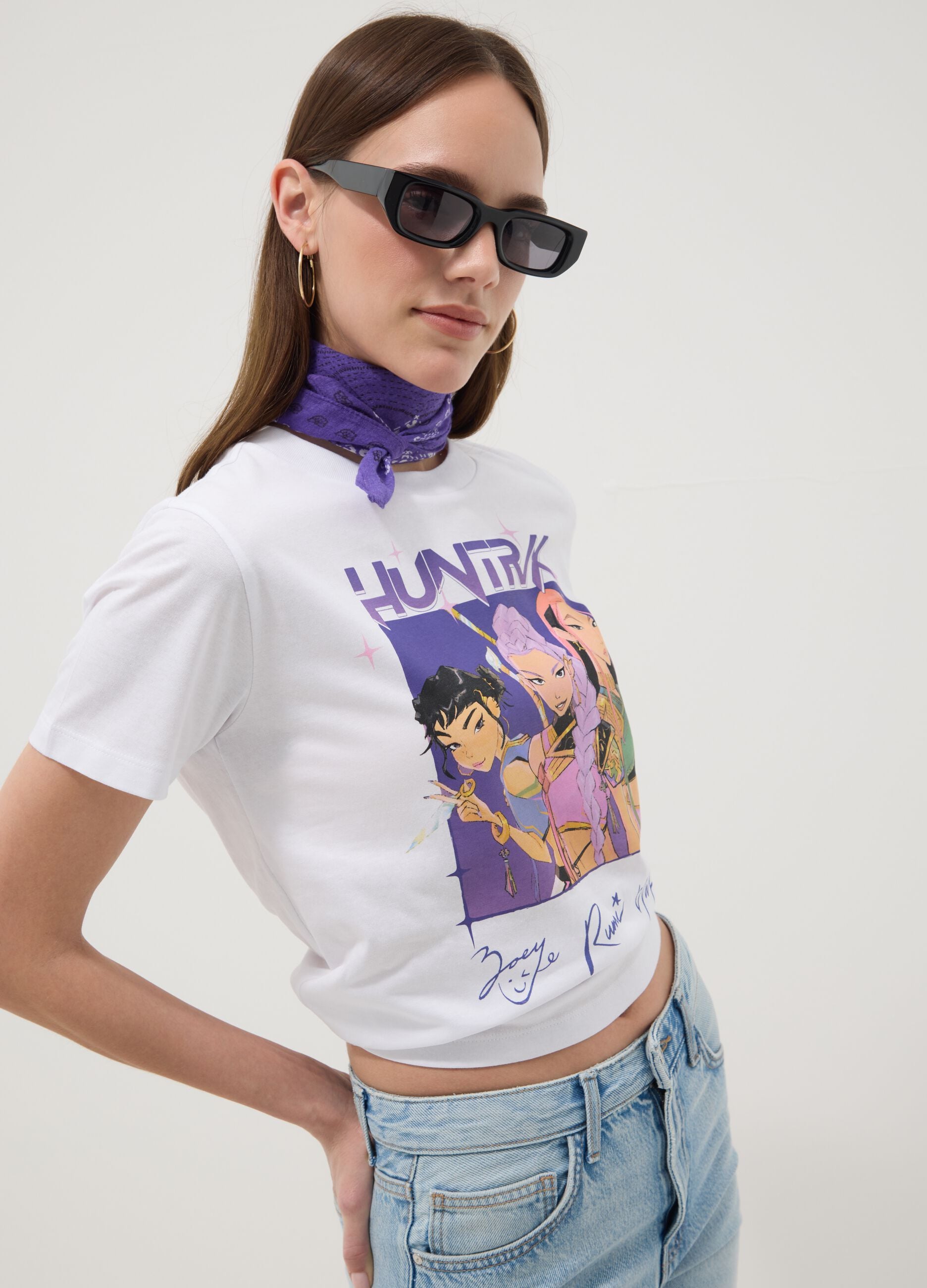 White pure cotton regular fit T-shirt with print