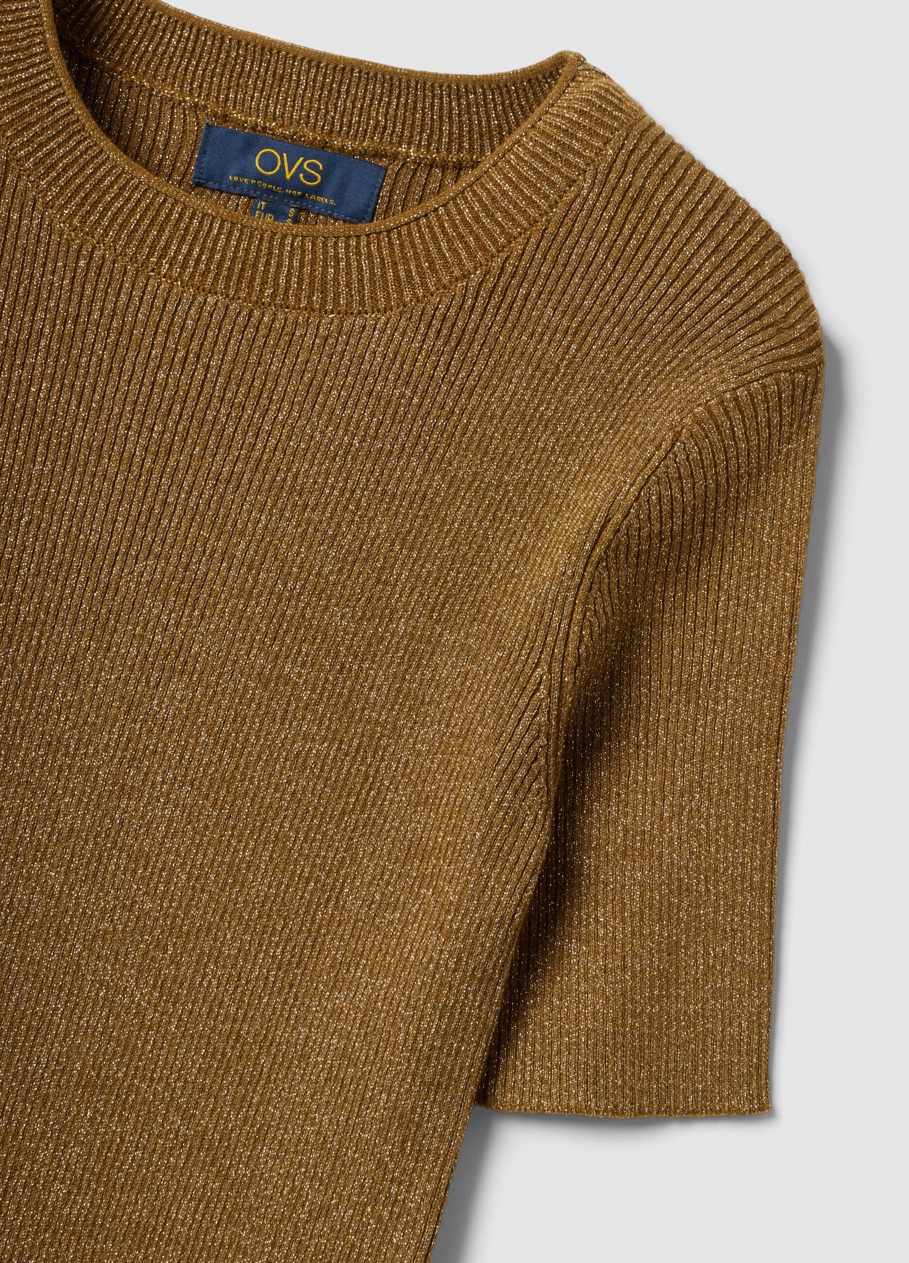 Brown fitted rib-knit viscose blend top
