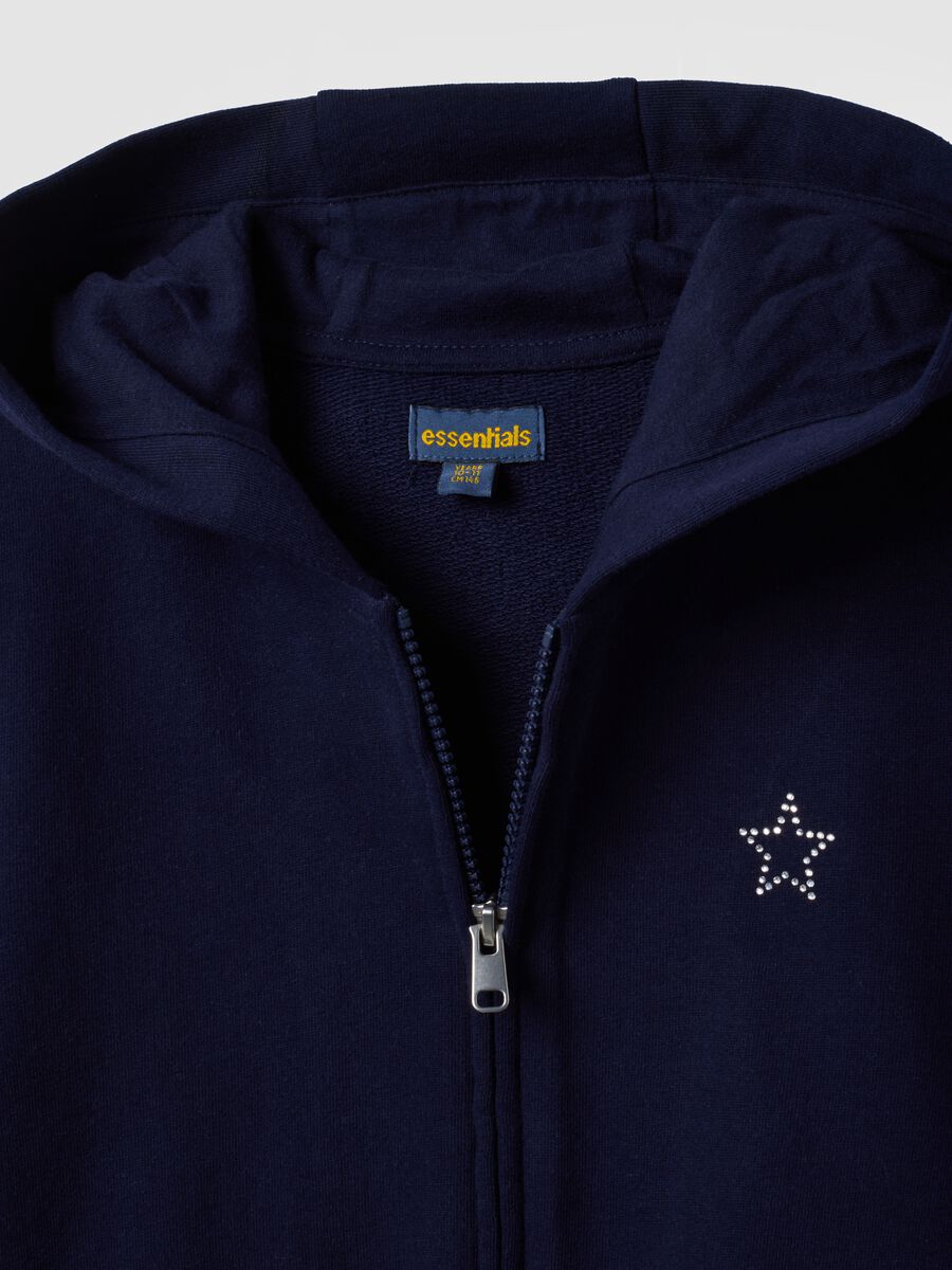 Blue organic cotton hooded zip-up sweatshirt with star detail for girls_2