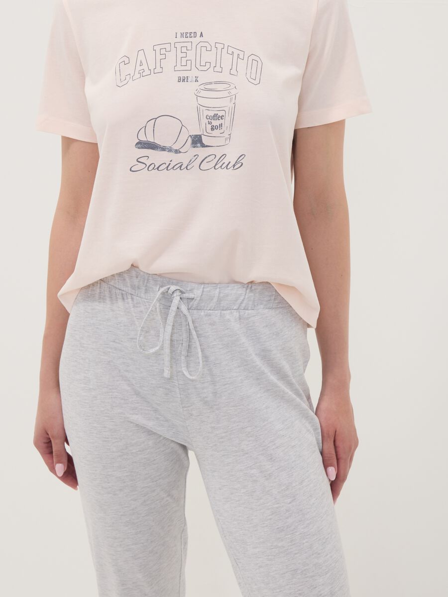 Pink pure organic cotton pyjamas with grey regular-fit bottoms_2