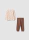Pink and brown pure organic cotton crew-neck pyjamas for baby girl_1