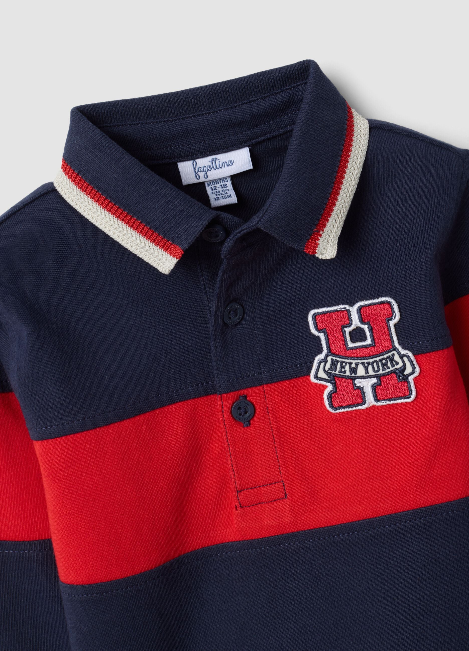 Blue striped long-sleeve pure cotton polo shirt for boys