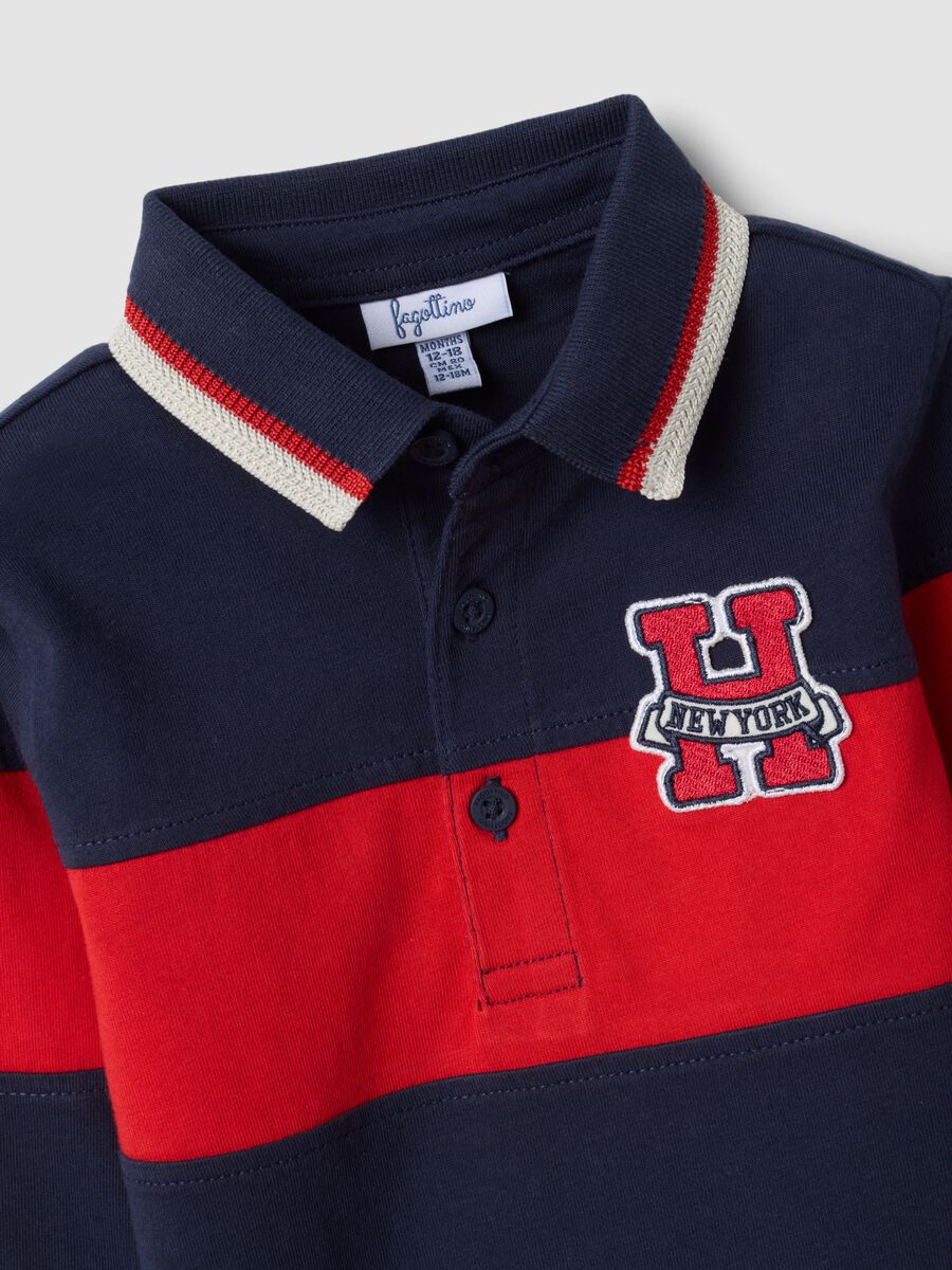 Polo blu a righe in puro cotone con maniche lunghe per bimbo_2