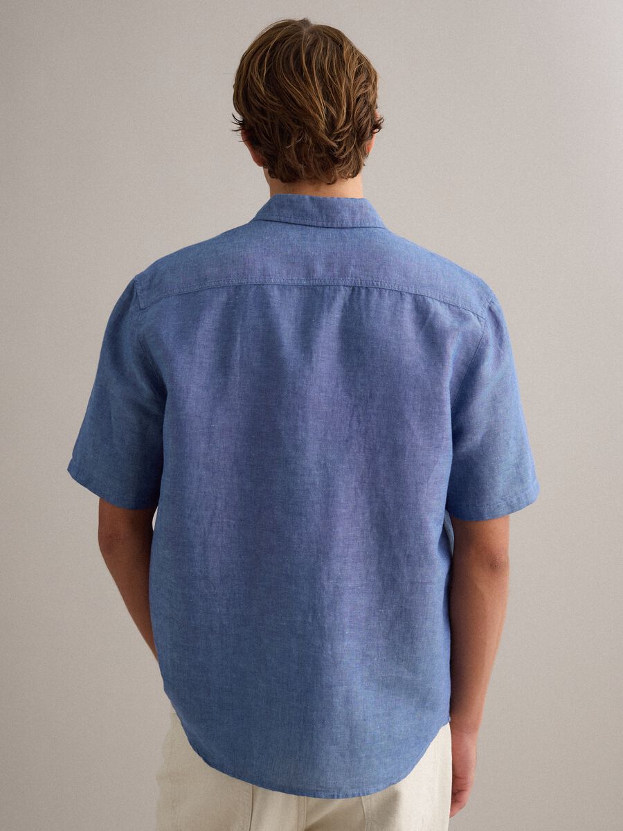Men's blue shirt in linen and cotton blend_3