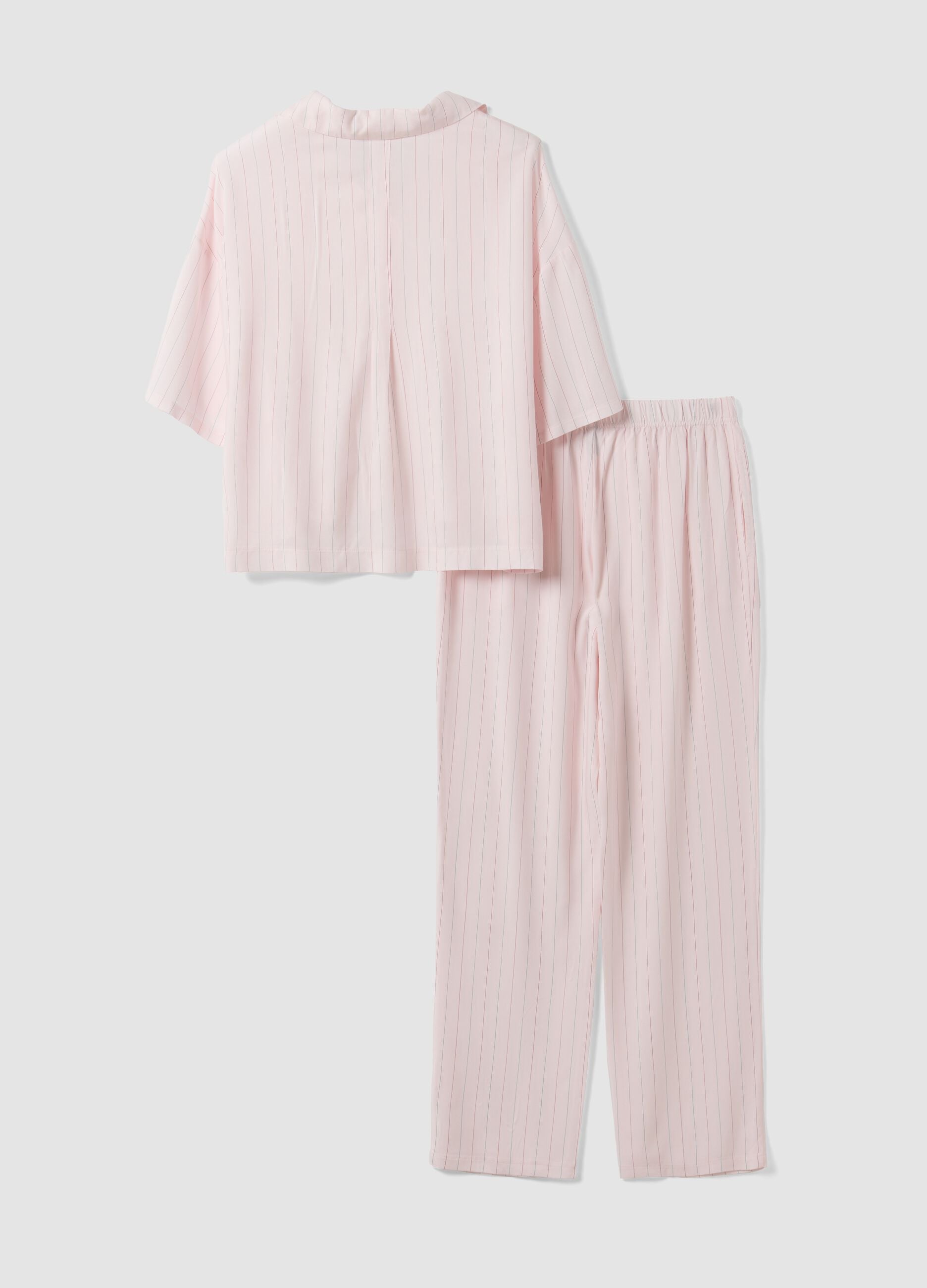 Pigiama rosa in pura viscosa con scollo a V a righe regular fit