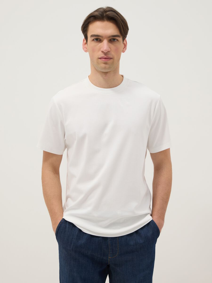 White crew neck pure cotton T-shirt regular fit_0