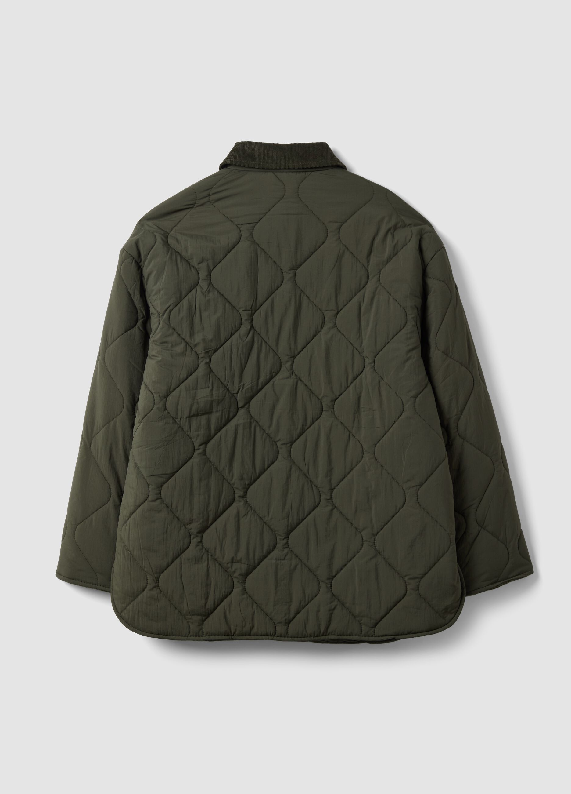 Green quilted padded jacket with buttons
