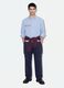 Blue cropped pure cotton striped shirt with oversized fit_1