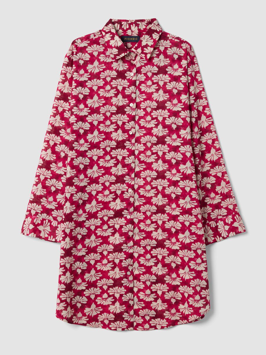 Red long pure-cotton shirt with floral print_4