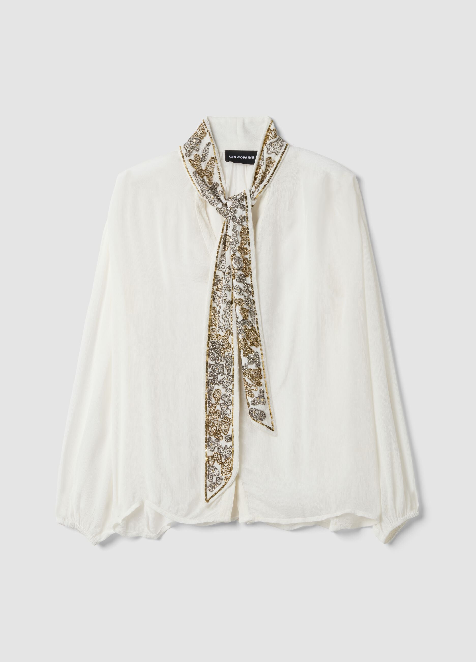 White pure-viscose shirt with embroidered collar